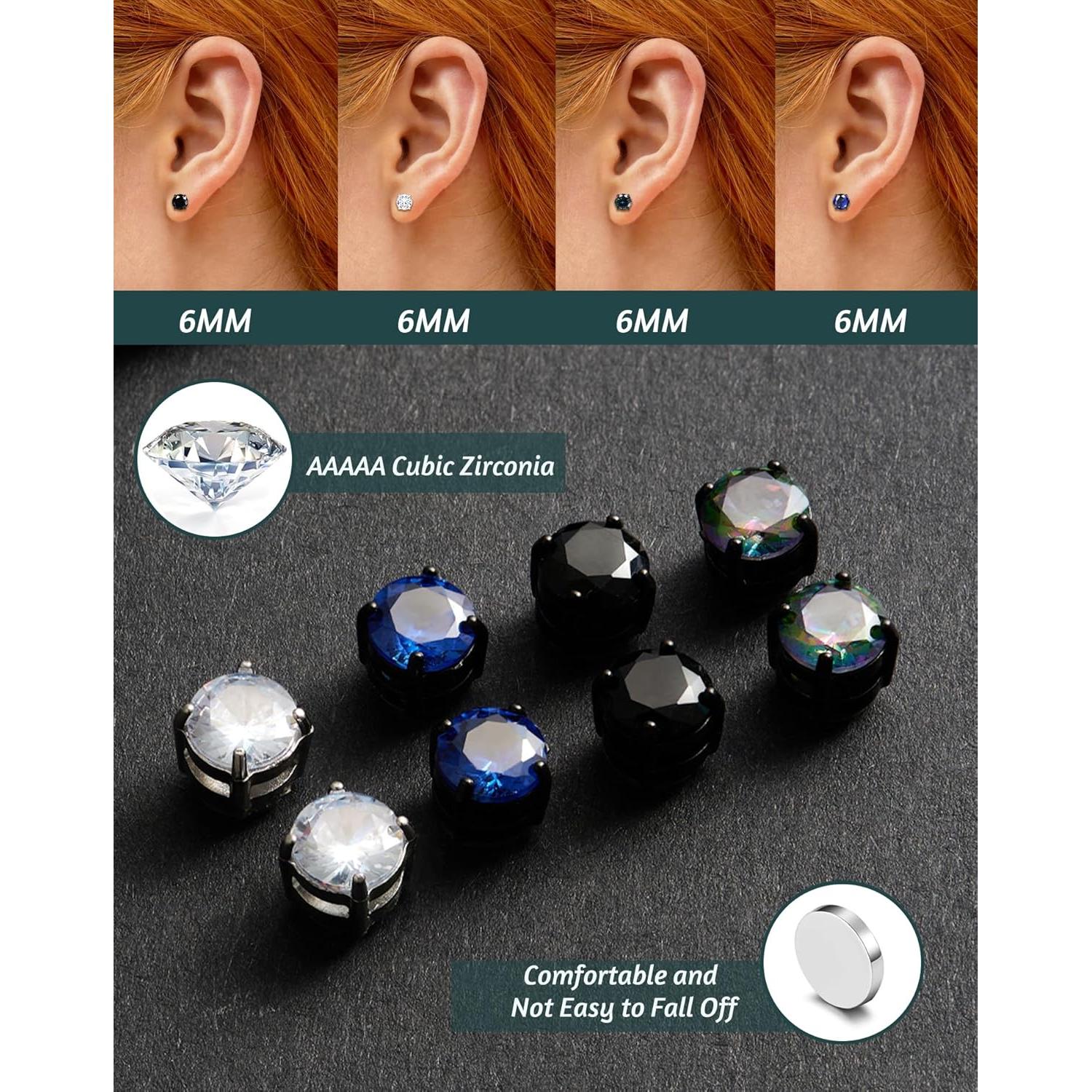 Pendientes Magnéticos SIISPRI 4 Pares Acero Inoxidable 6mm