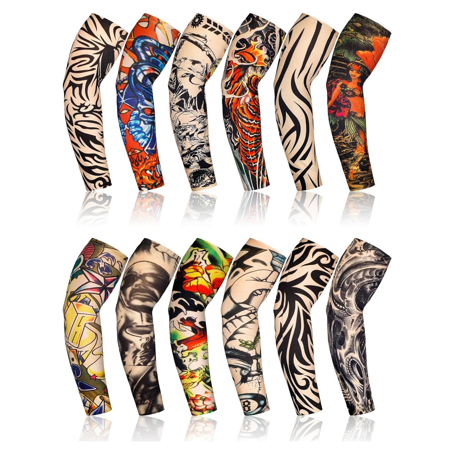 Geyoga Set de 12 Mangas de Tatuaje Falsas UV Unisex
