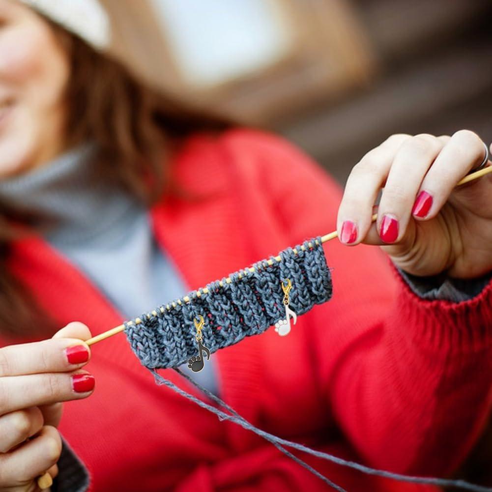 PLIGREAT 2 Sets Cute Piano Black Cat Stitch Marker Knitting Row Counter Chains Locking Stitch Marker for Grandma Mom Birthday Gifts Quilting Weaving Sewing Tool DIY Earings Jewelry Making Accessories