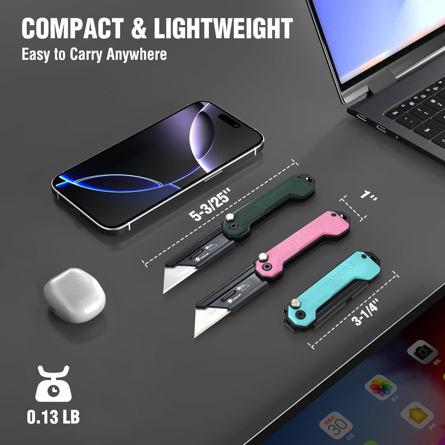 Cuchillo Utility Plegable WORKPRO G10 3 Paquetes 8.26 cm