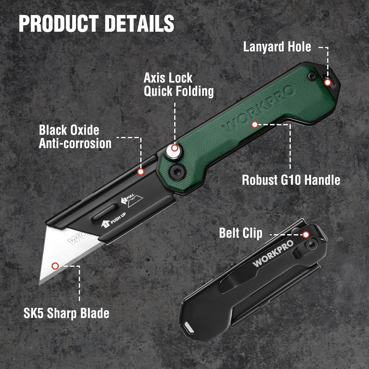 Cuchillo Utility Plegable WORKPRO G10 3 Paquetes 8.26 cm