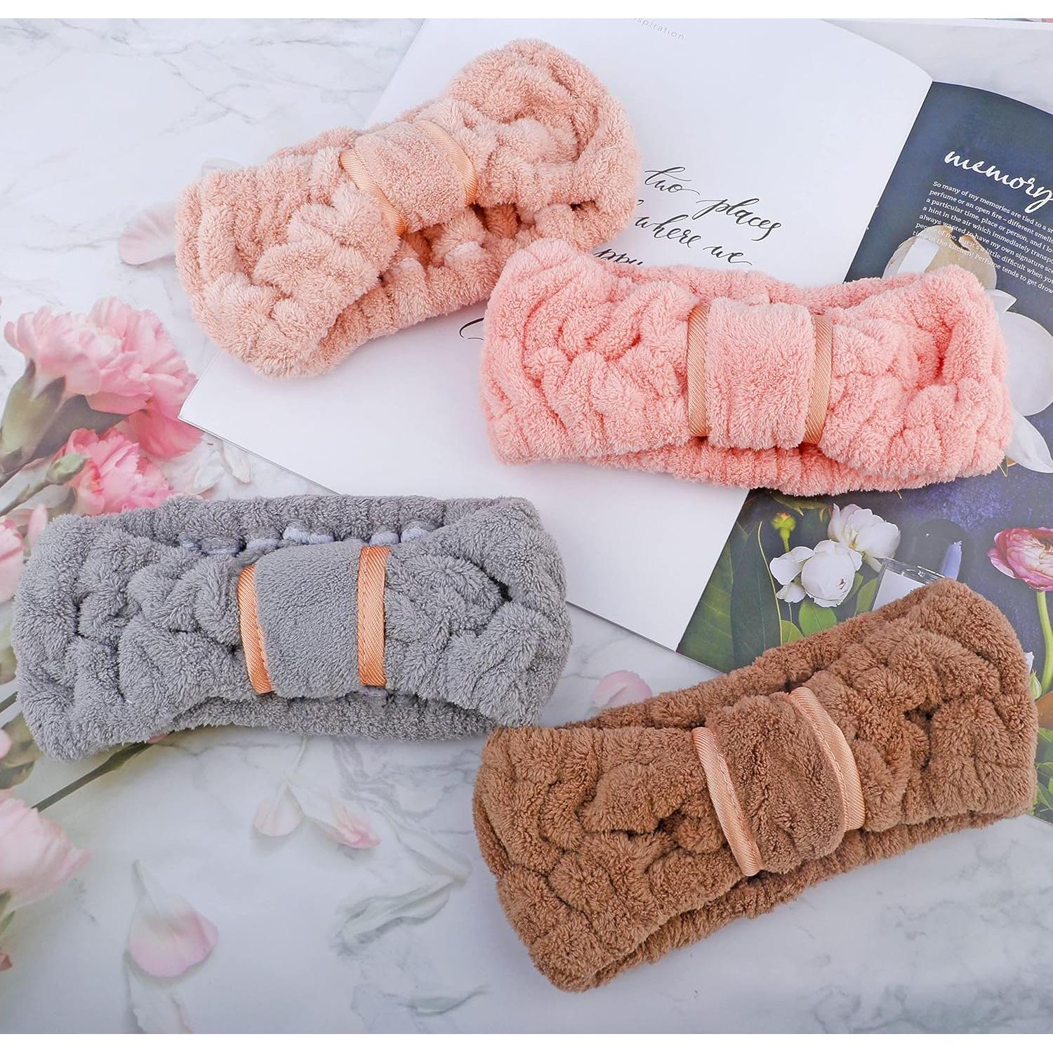 Paquete de 4 diademas de microfibra IAXSEE para cuidado facial