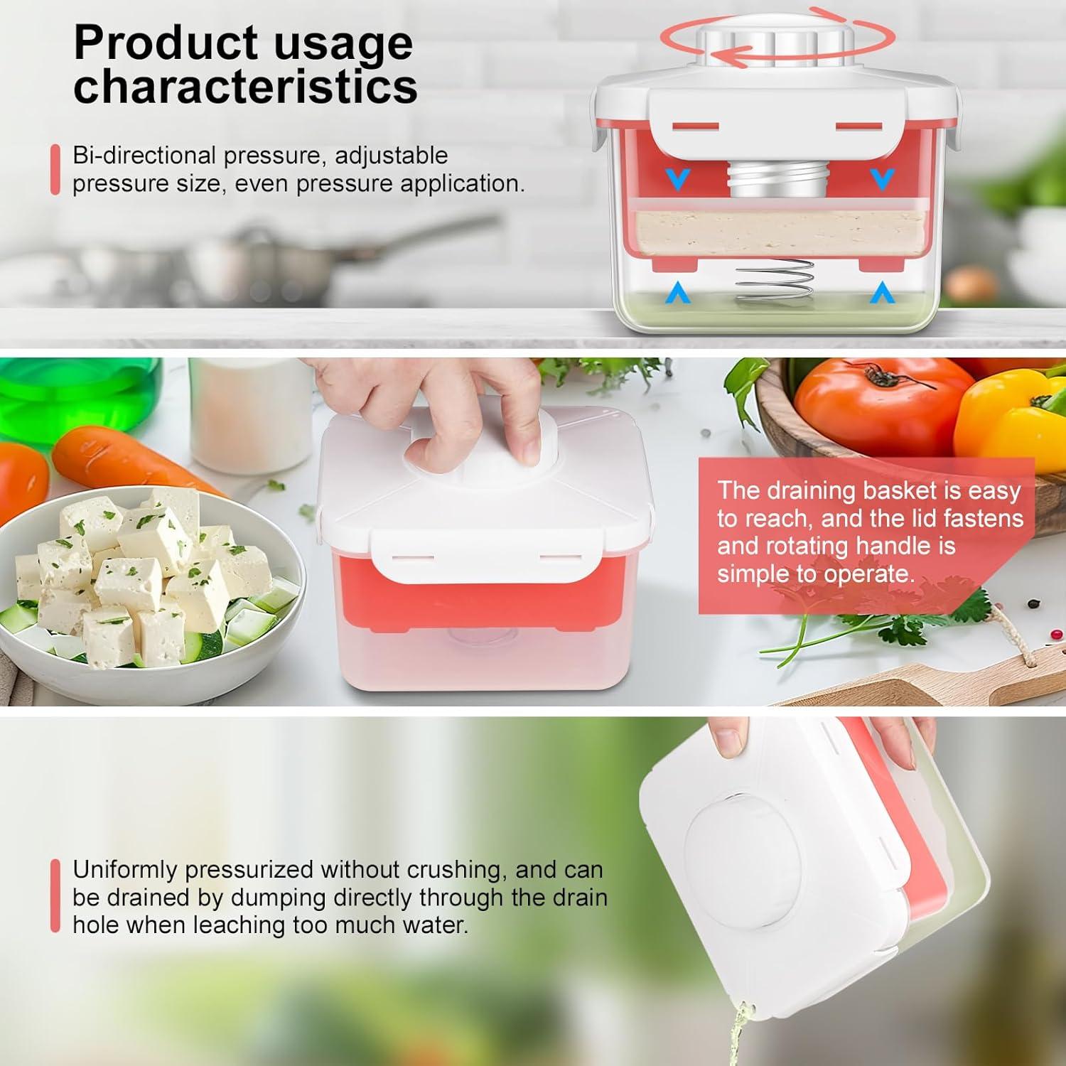 Prensa de Tofu Muimnvi Roja, Drenaje Rápido y Ajuste de Dureza
