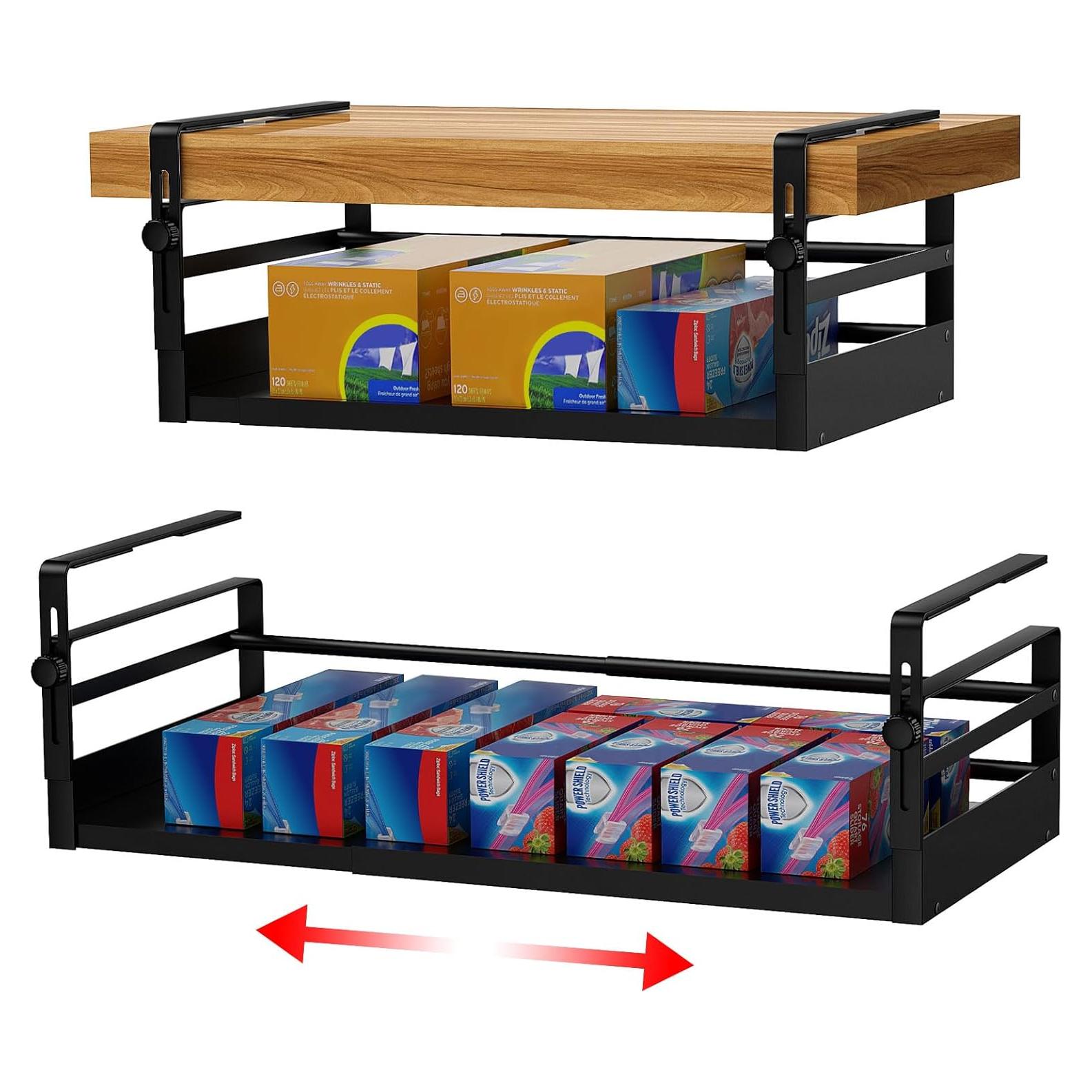 Organizador Bajo Estante AmonHouseware 2 Pack Ajustable Negro