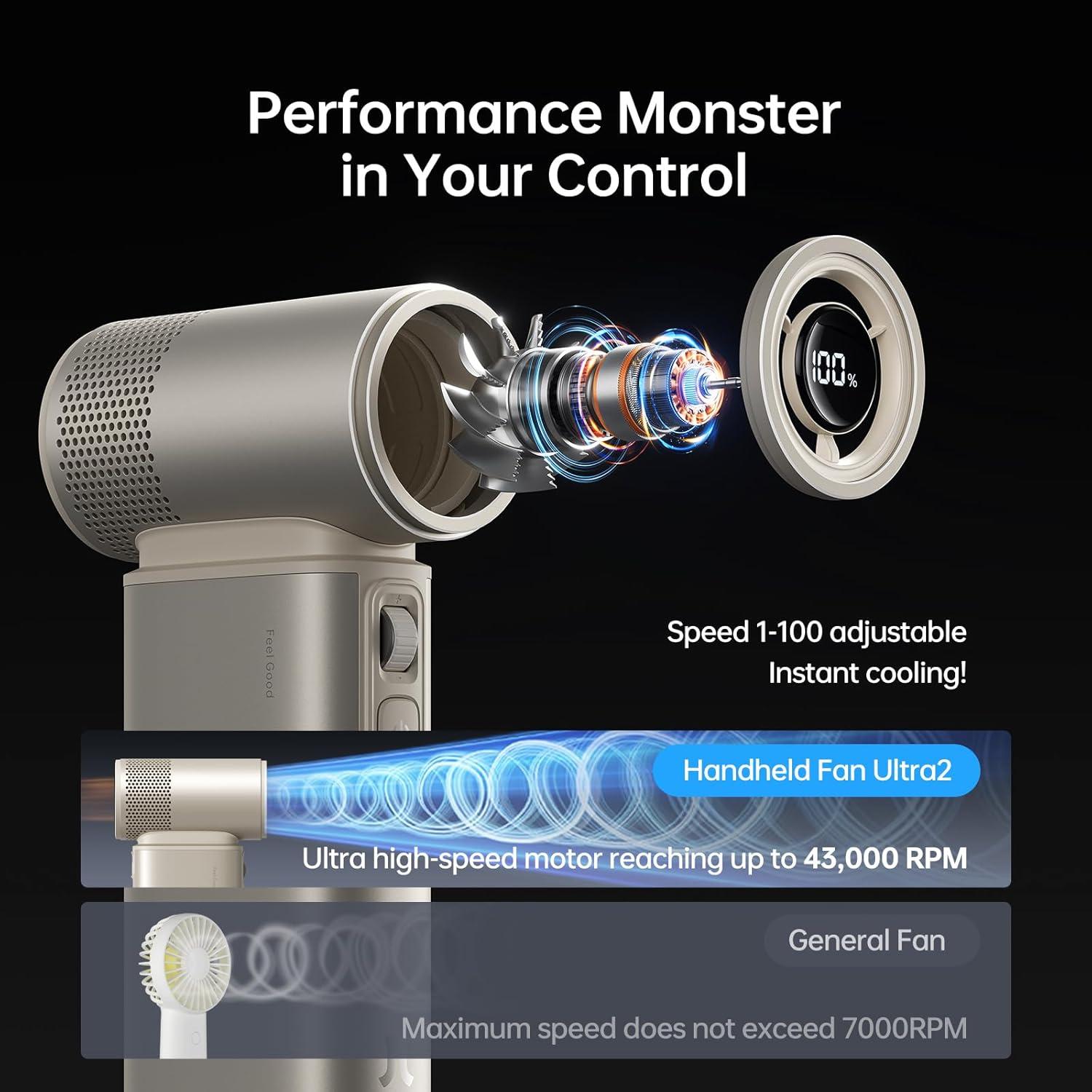 Ventilador Portátil JISULIFE Ultra2 9000mAh 100 Velocidades