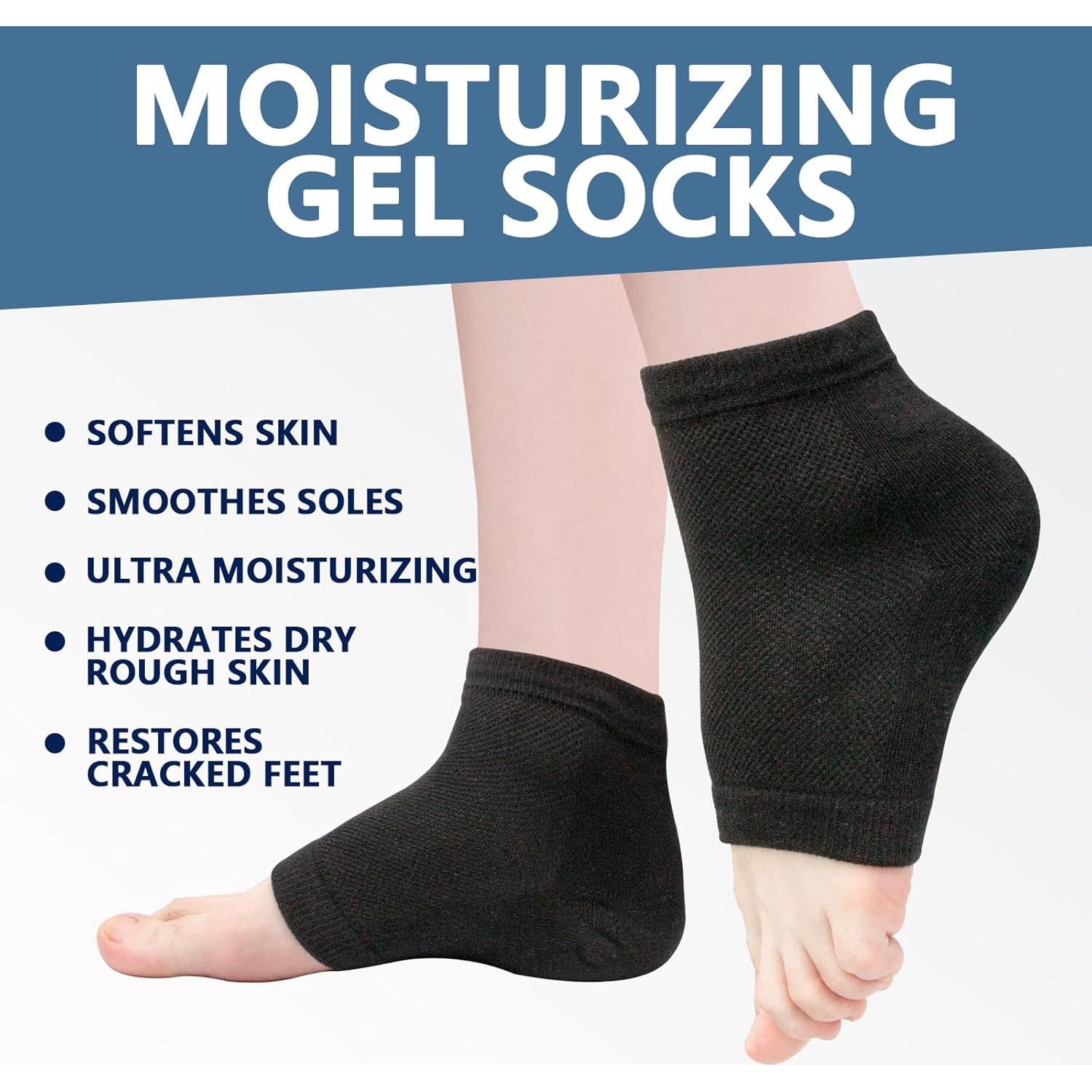 Calcetines Hidratantes de Gel Yoosolle para Talones Secos - 2 Pares - Grande Negro