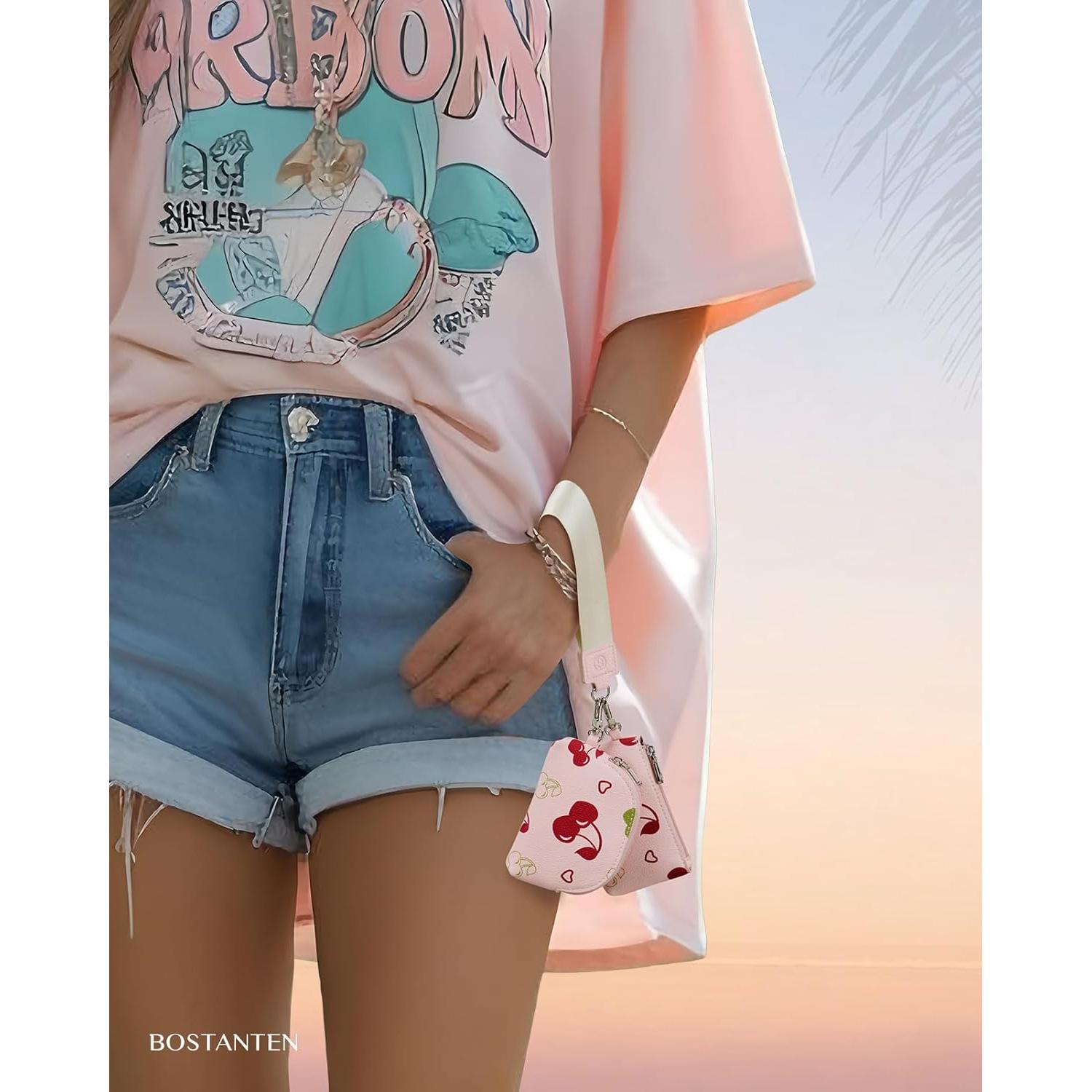 Cartera Pequeña BOSTANTEN Estampado de Cereza RFID 12x7.5cm