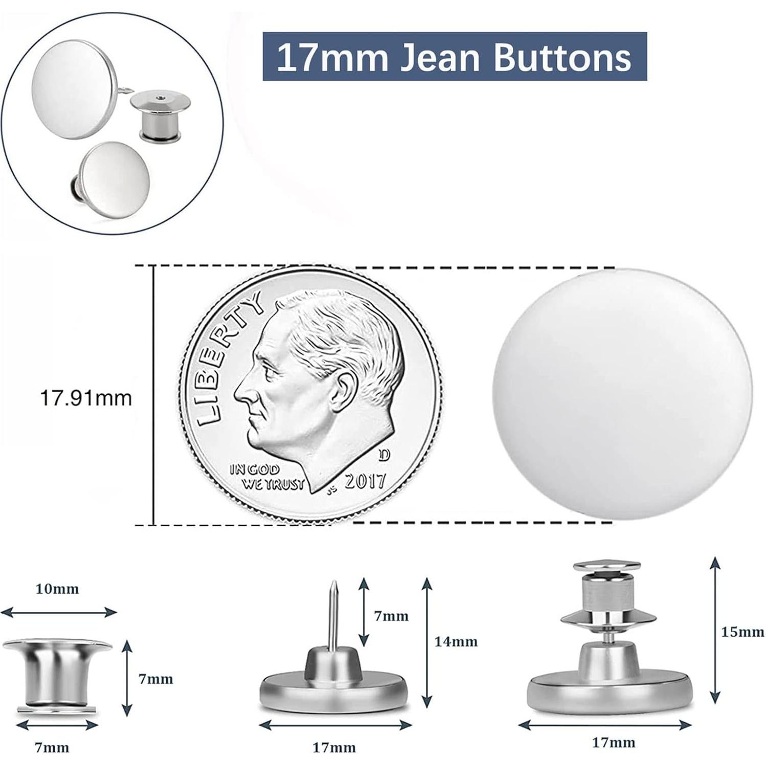8 Botones Metálicos Ajustables para Pantalón Zenglu 17 mm