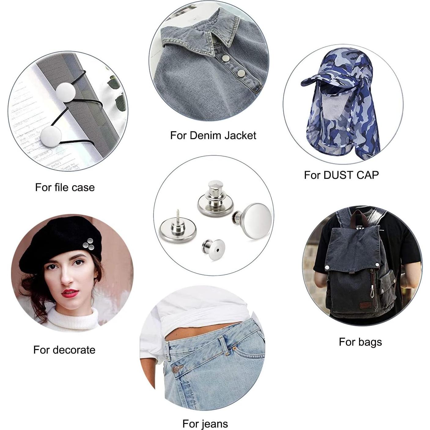 8 Botones Metálicos Ajustables para Pantalón Zenglu 17 mm