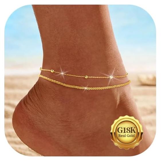 Conjunto de Pulseras de Tobillo Doradas para Mujeres - Plata Esterlina S925, Ajustables