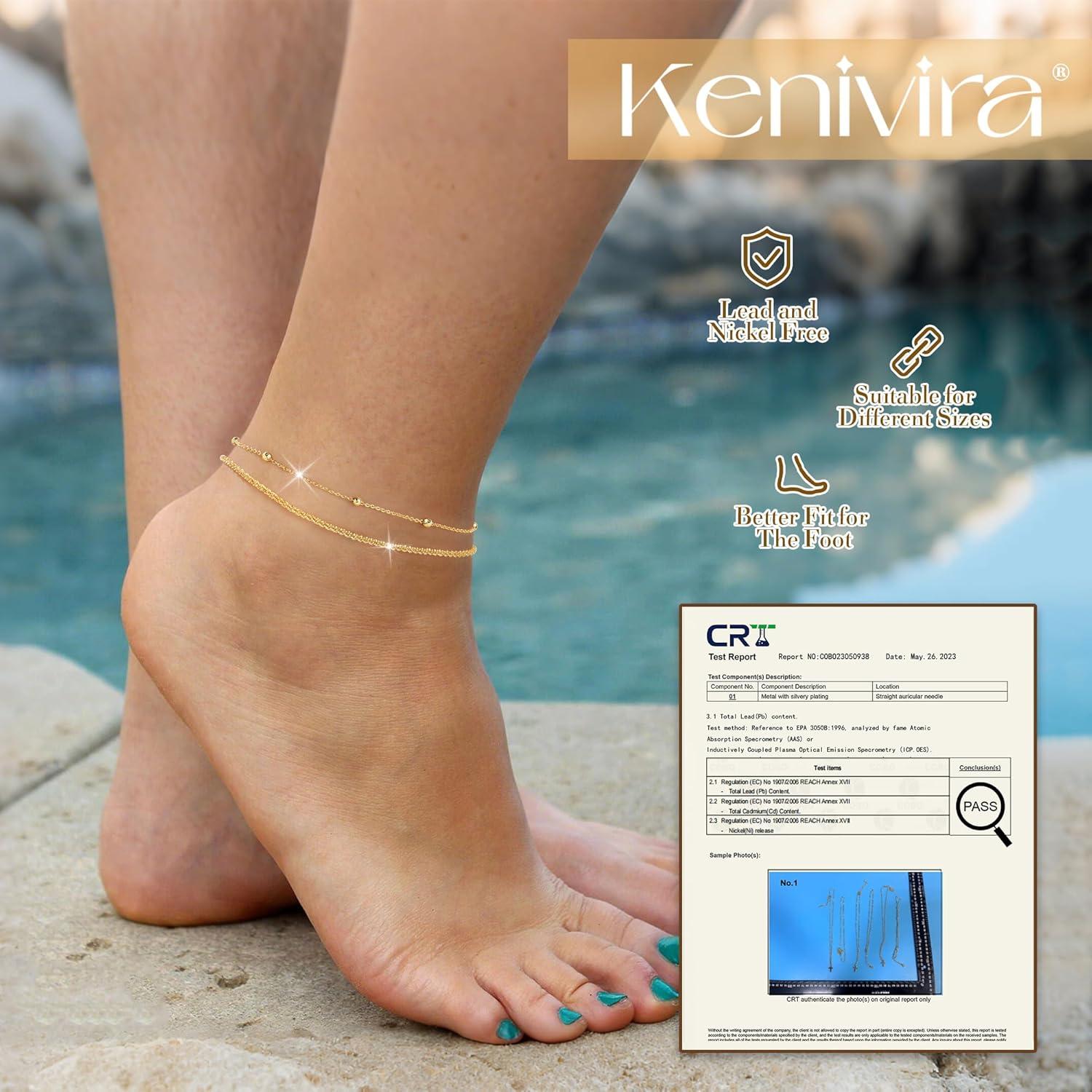 Conjunto de Pulseras de Tobillo Doradas para Mujeres - Plata Esterlina S925, Ajustables