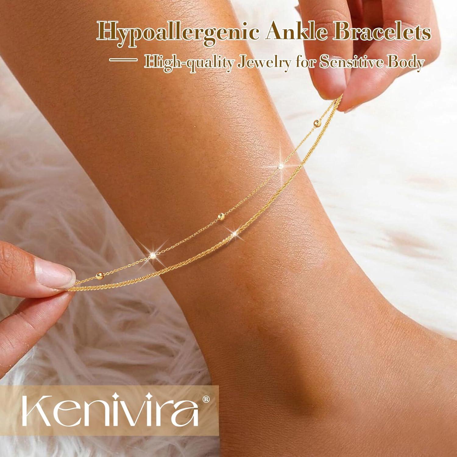 Conjunto de Pulseras de Tobillo Doradas para Mujeres - Plata Esterlina S925, Ajustables