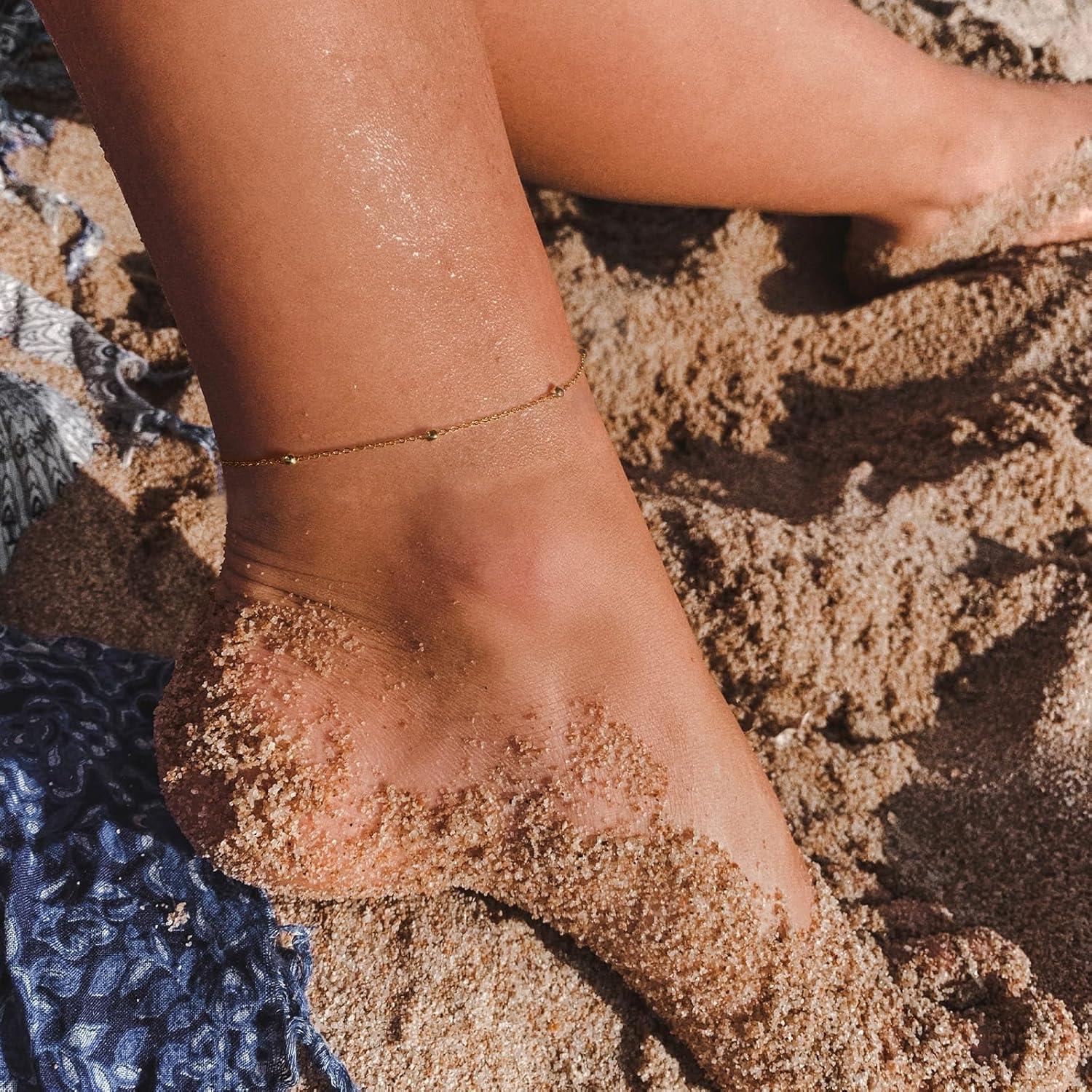 Conjunto de Pulseras de Tobillo Doradas para Mujeres - Plata Esterlina S925, Ajustables