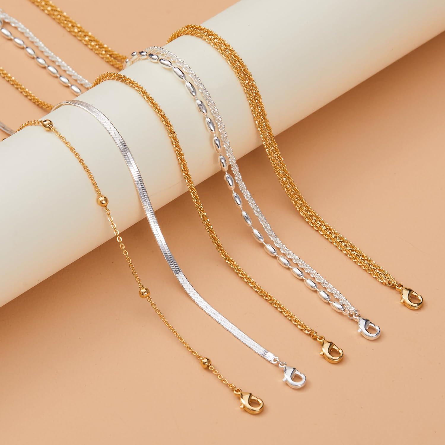 Conjunto de Pulseras de Tobillo Doradas para Mujeres - Plata Esterlina S925, Ajustables