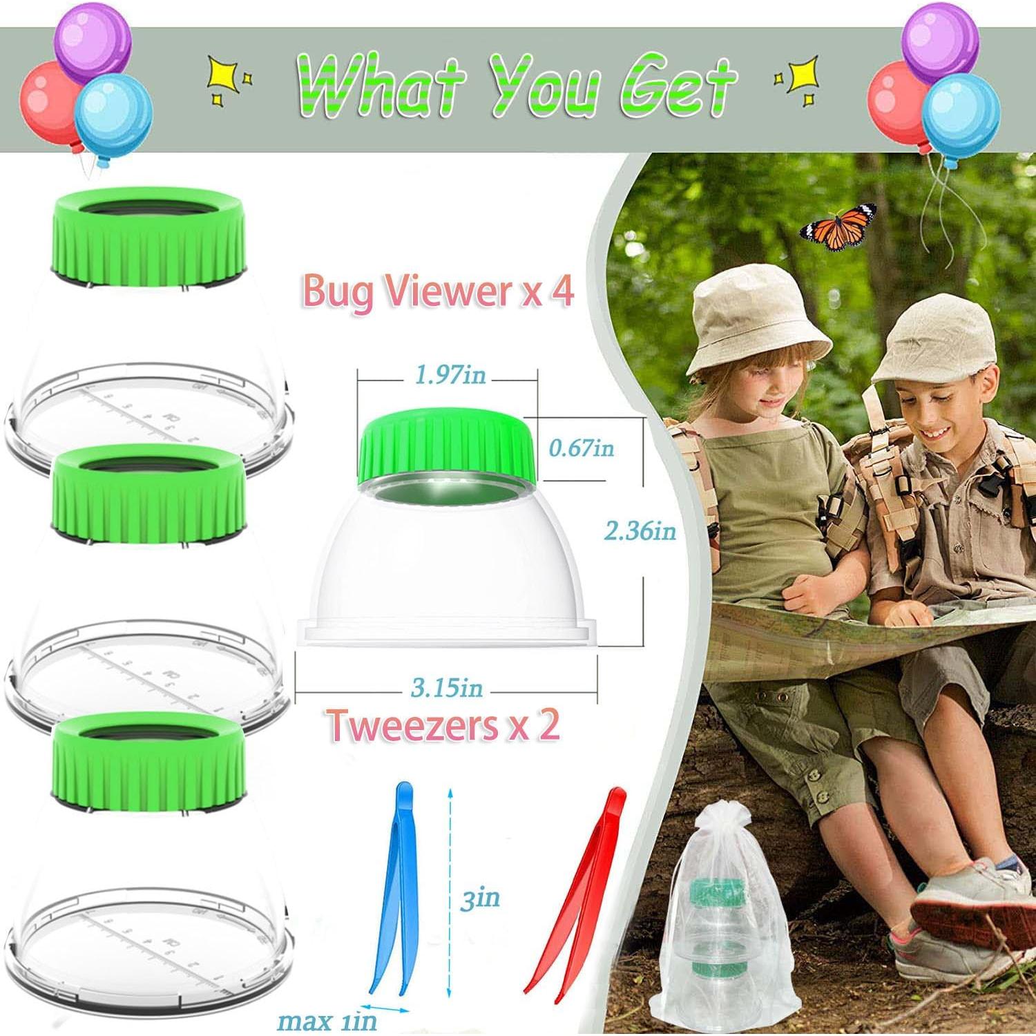 Visor de Insectos RORANIC 5X con Regla y Pinzas - 4 Pack Verde