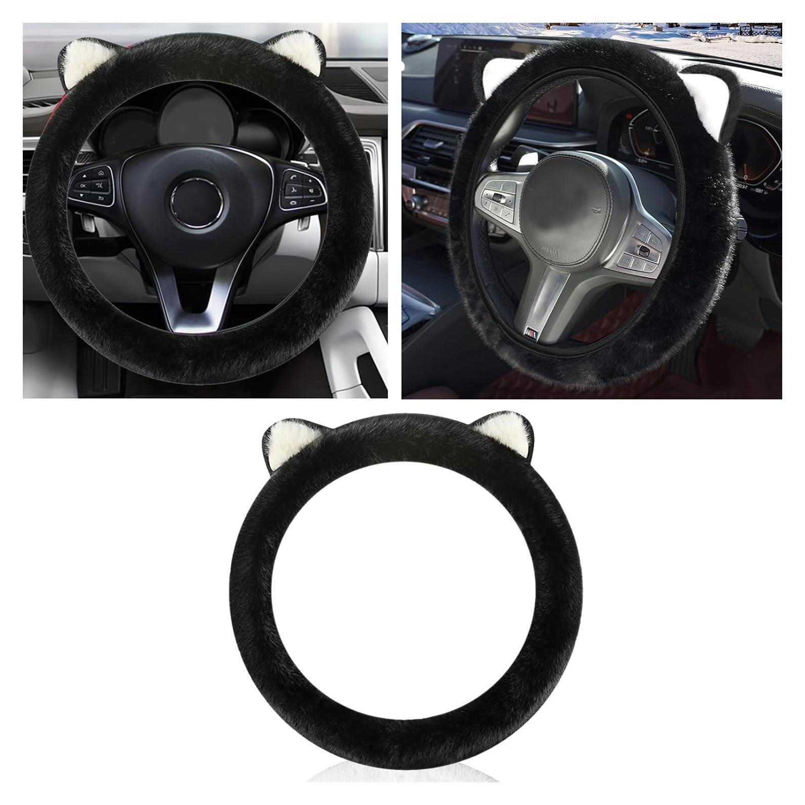 Funda de Volante de Coche Couslcd 15" Negra con Orejas de Gato