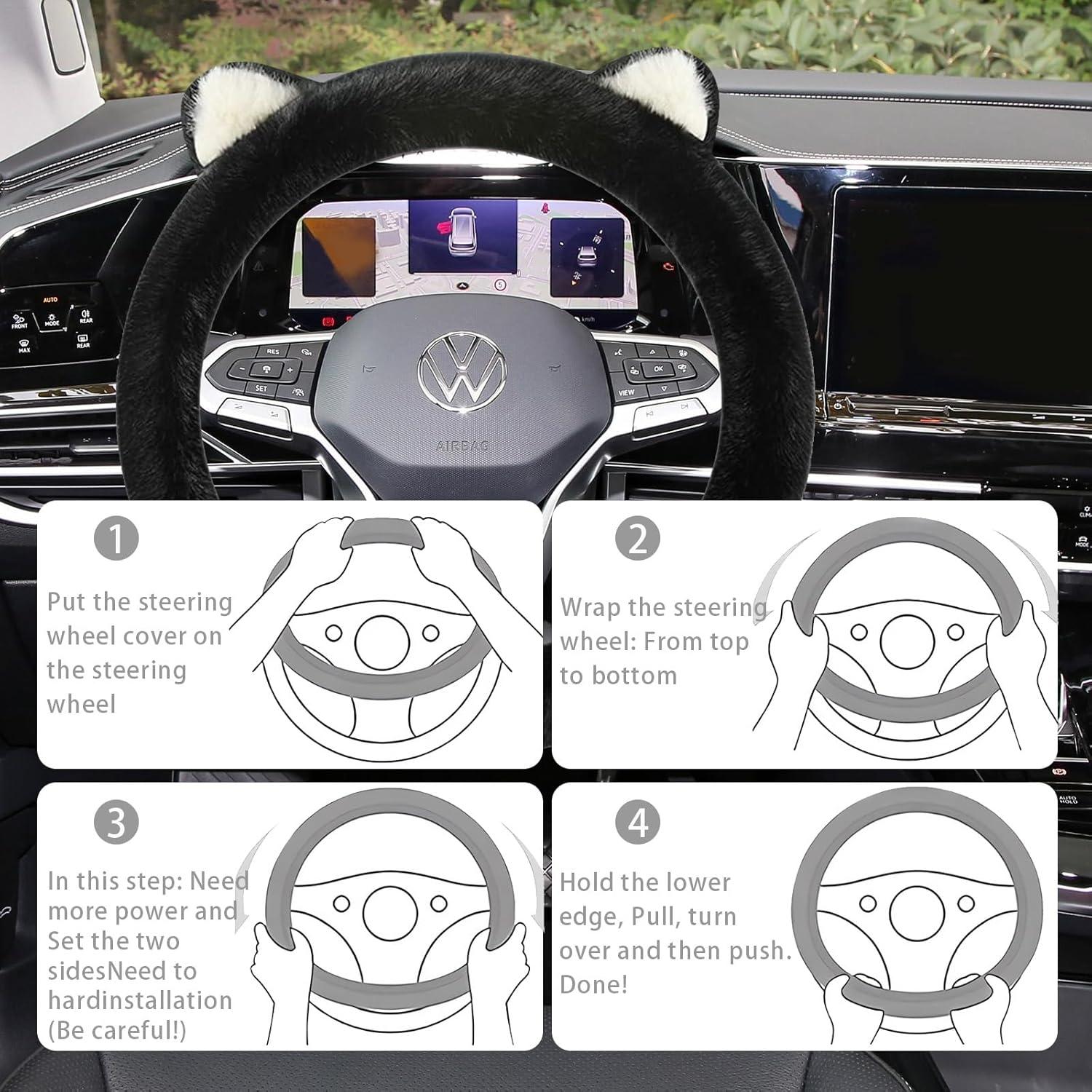 Funda de Volante de Coche Couslcd 15" Negra con Orejas de Gato