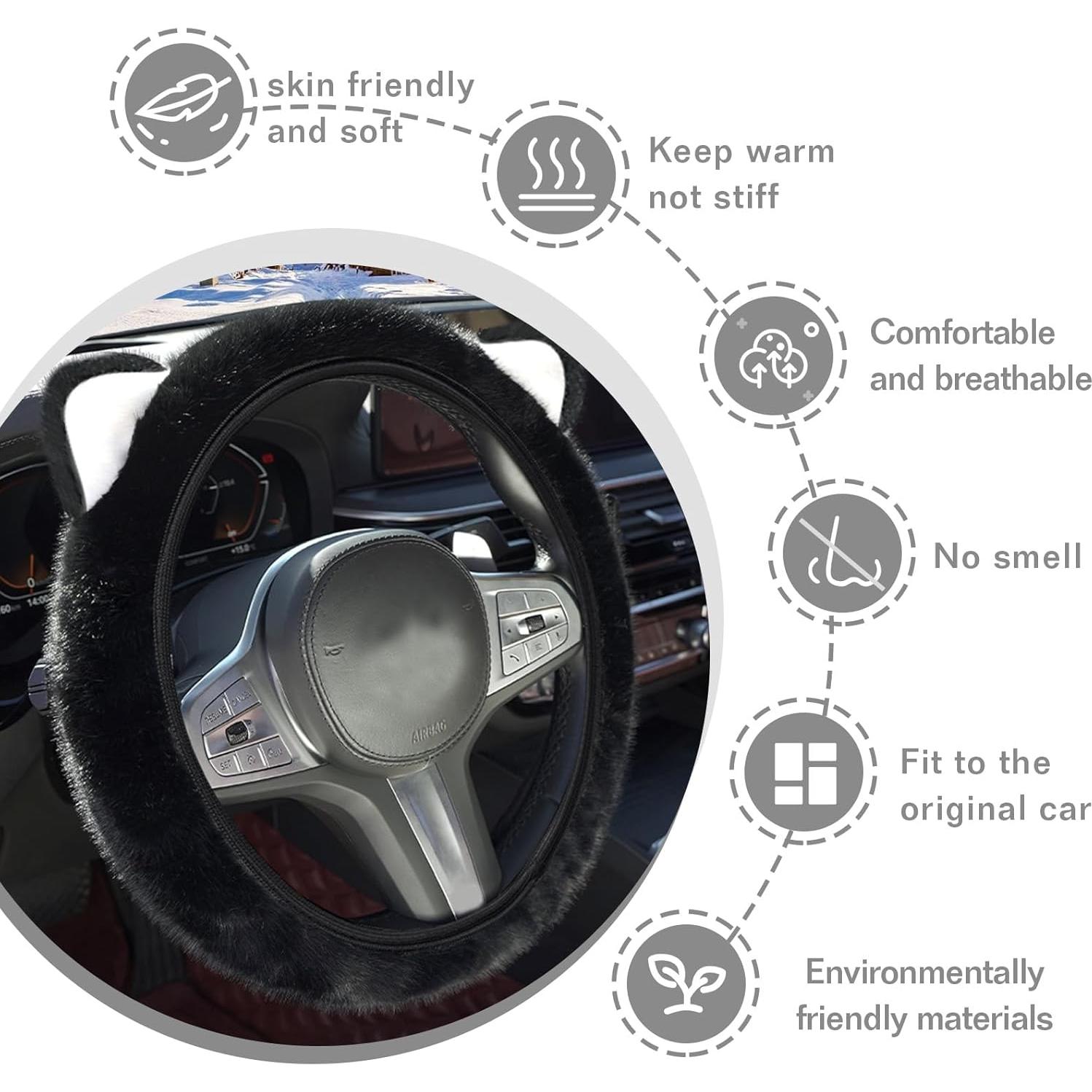 Funda de Volante de Coche Couslcd 15" Negra con Orejas de Gato