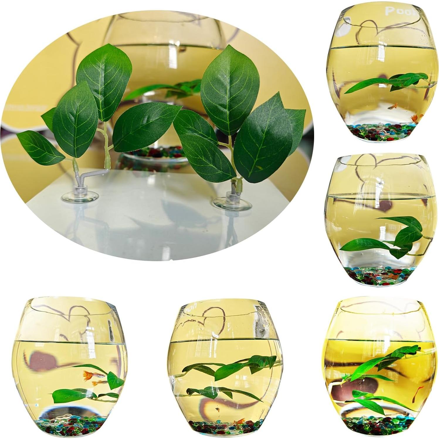 Fish Leaf Pad Fish Tank Accessories Aquarium Décor Simulating 2 pcs Adjustable Plastic Plants Betta Natural Habitat Playing Spawn Breed Rest Bed with Suction Cup Multi Leaf Design (2)