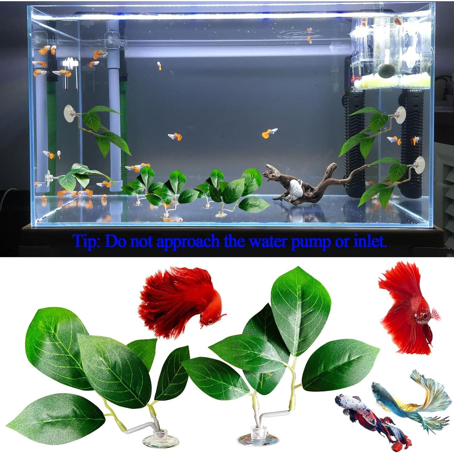 Fish Leaf Pad Fish Tank Accessories Aquarium Décor Simulating 2 pcs Adjustable Plastic Plants Betta Natural Habitat Playing Spawn Breed Rest Bed with Suction Cup Multi Leaf Design (2)