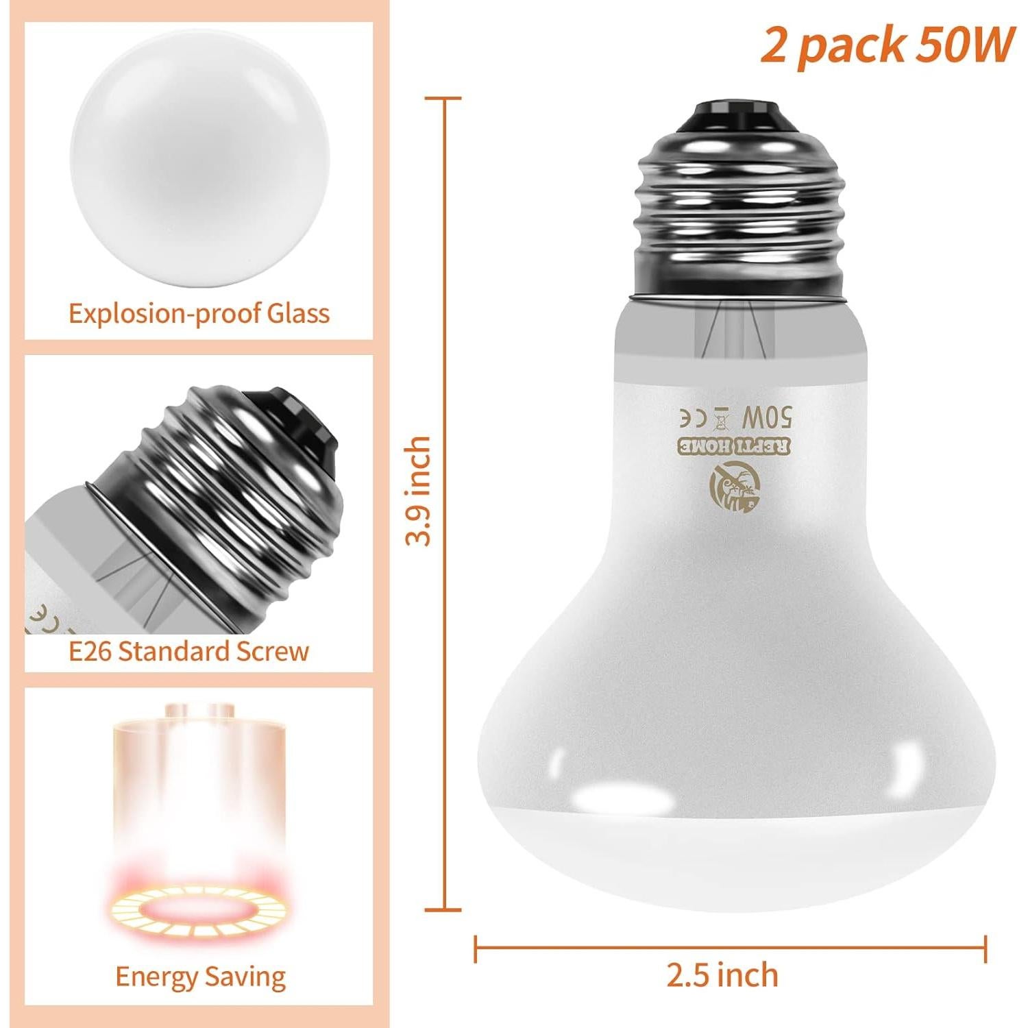 Bombilla de Calor para Reptiles REPTI HOME 50W Paquete de 2