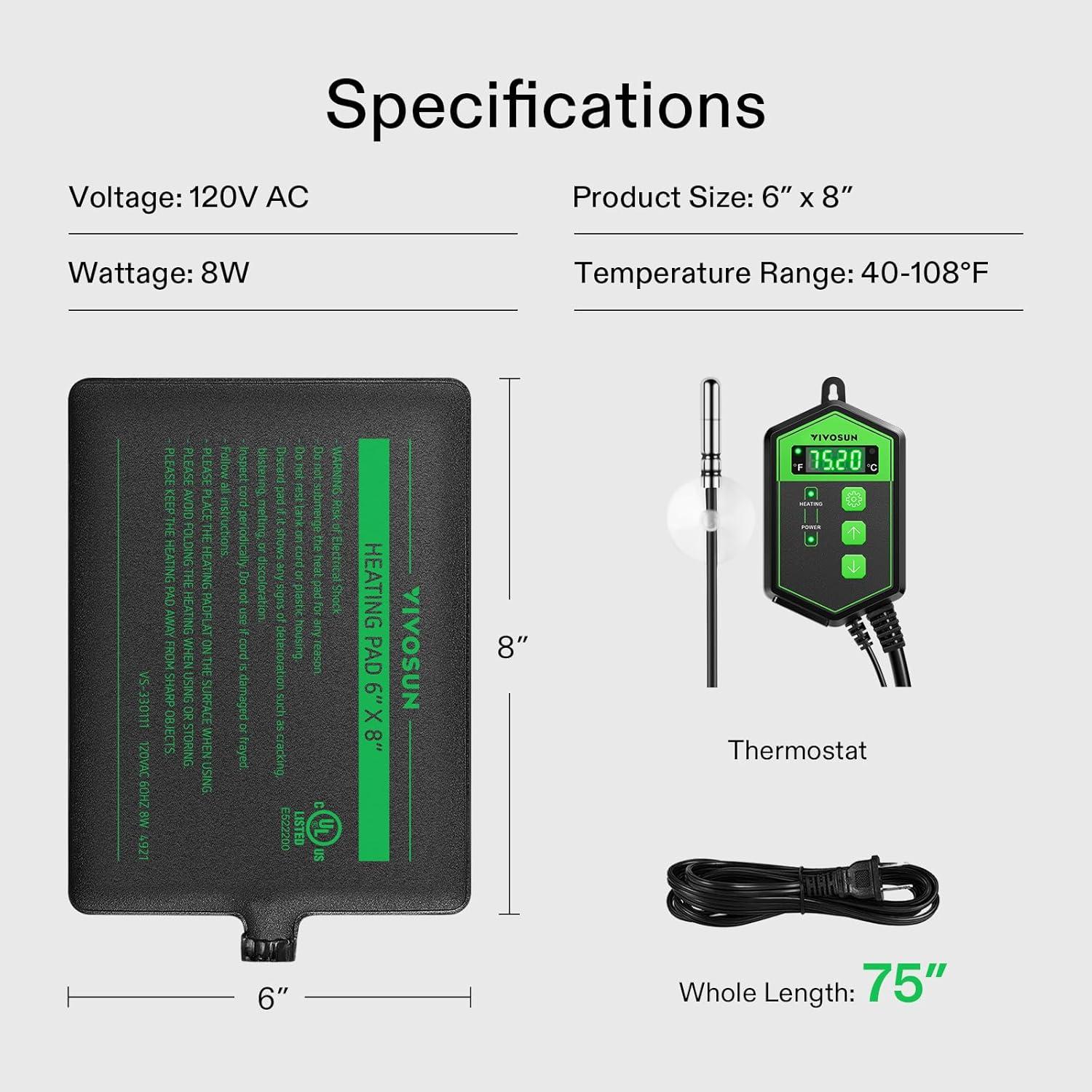 Almohadilla Térmica para Reptiles VIVOSUN 15x20 cm con Termostato