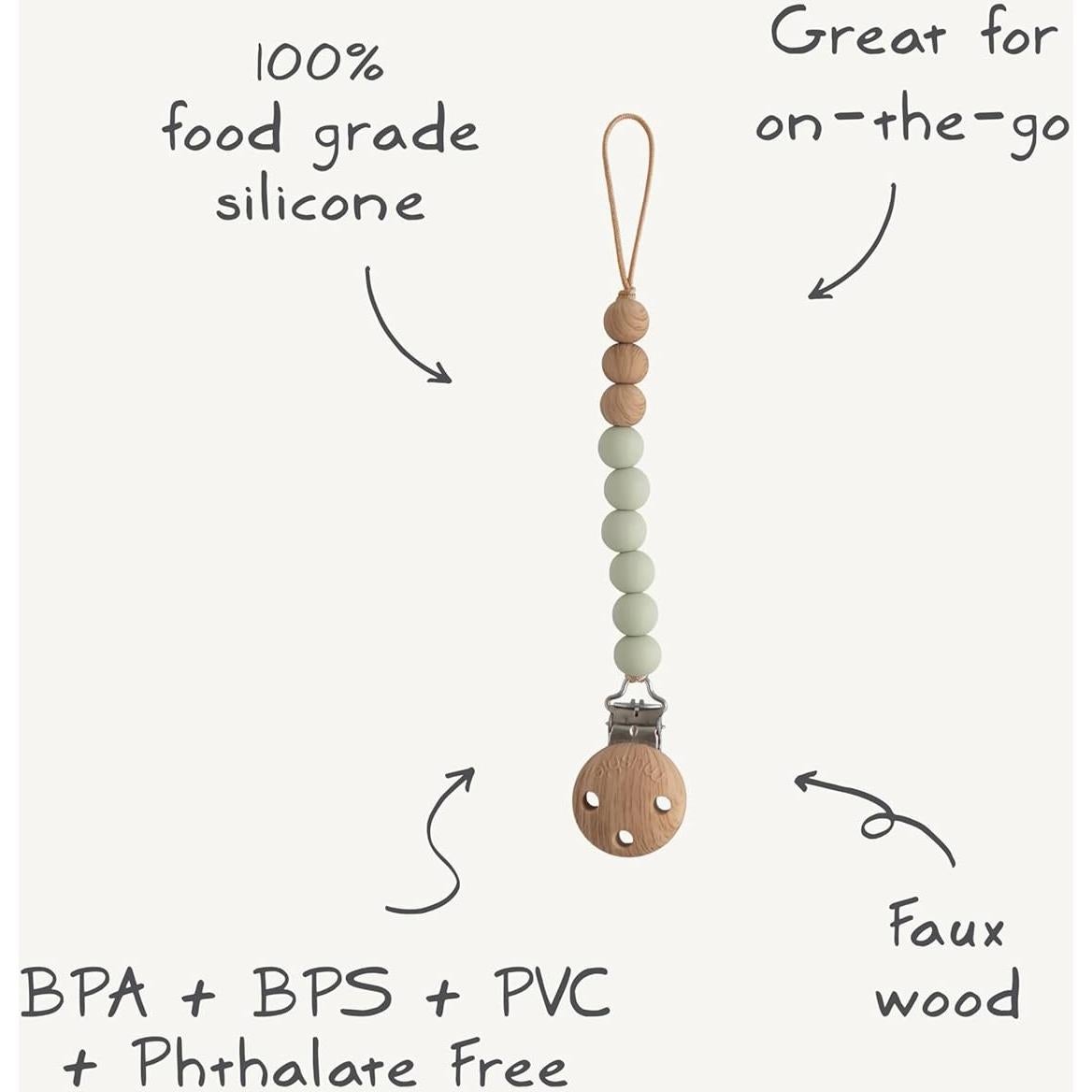 Clip de Chupete de Silicona Mushie Eva Libre de BPA Gris