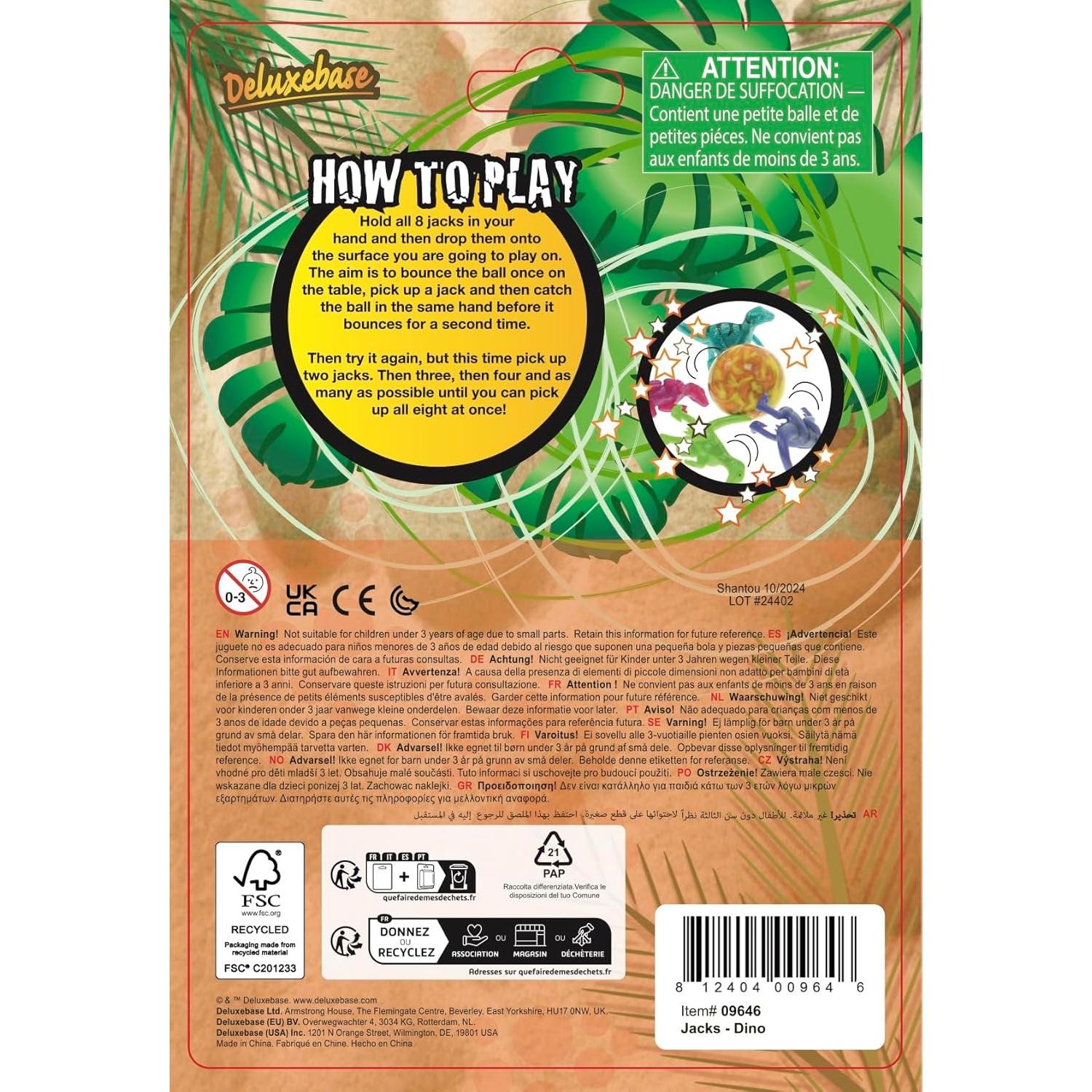 Juego de Jacks Deluxebase Dino - 8 Jacks y Pelota Rebotadora