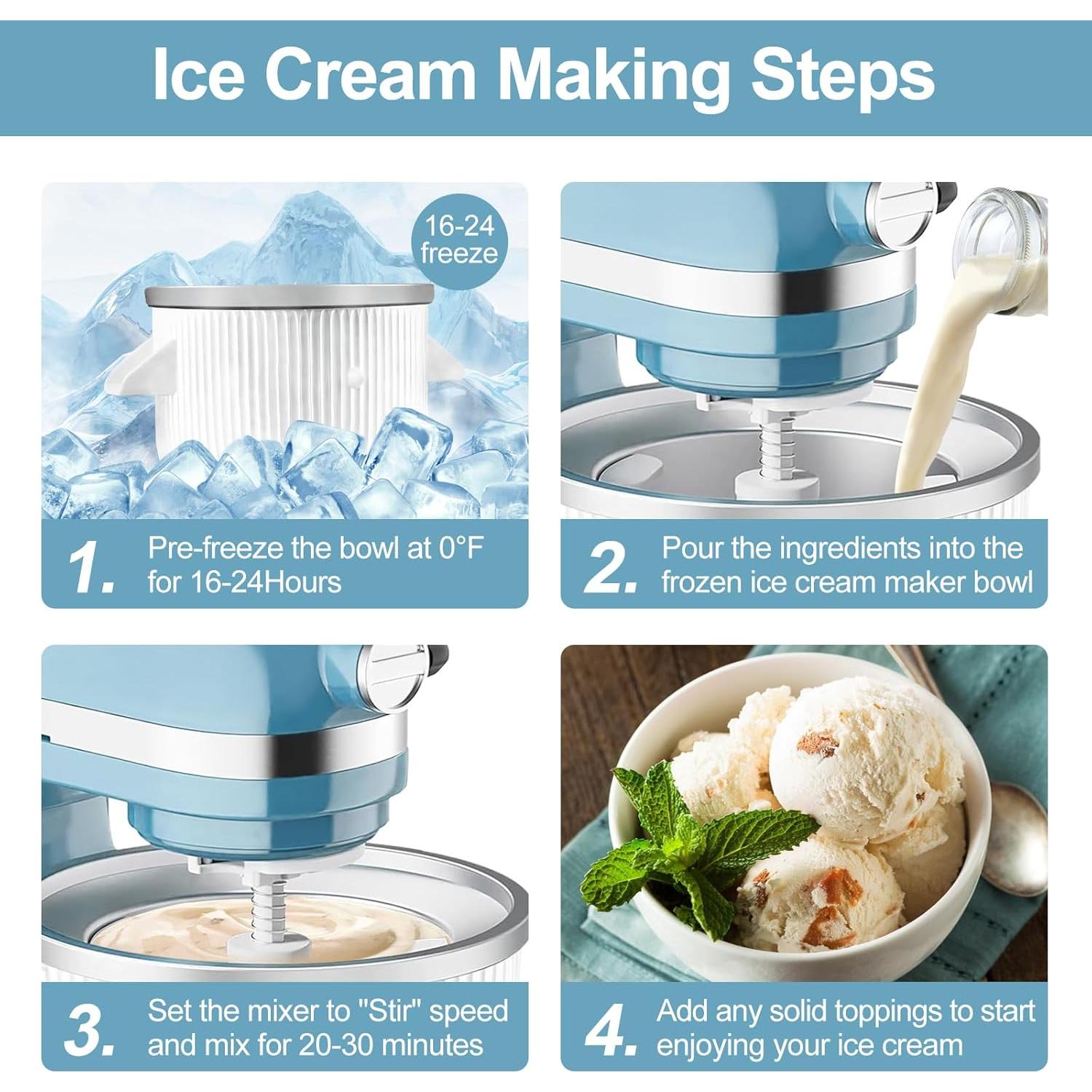 Máquina de Helados FORTHEAL para KitchenAid 2 Qt y Hielo Raspado