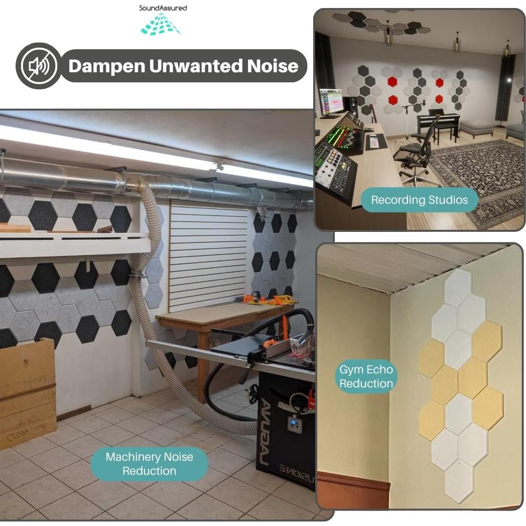 Paneles Acústicos Hexagonales SoundAssured - 12 Piezas Ecológicos