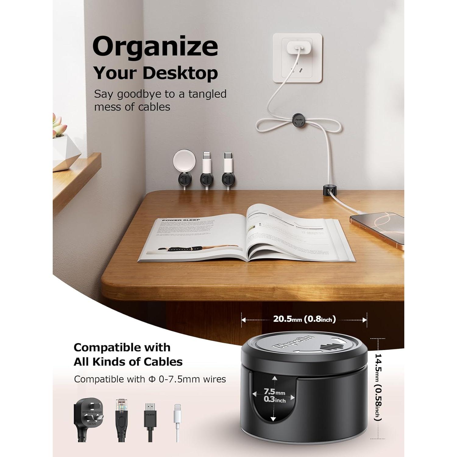 Organizador de Cables 9 Paquetes Chfeila Negro 360° Rotación