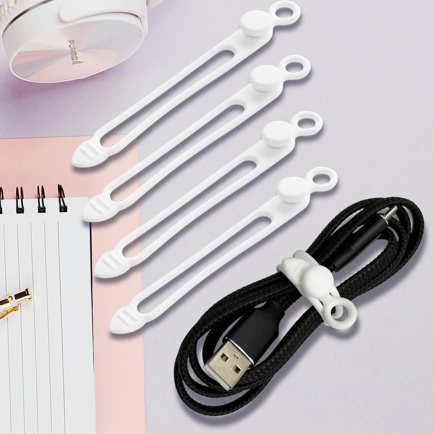 Bridas de Silicona TENOC 5 Pcs Blancas Organizador de Cables