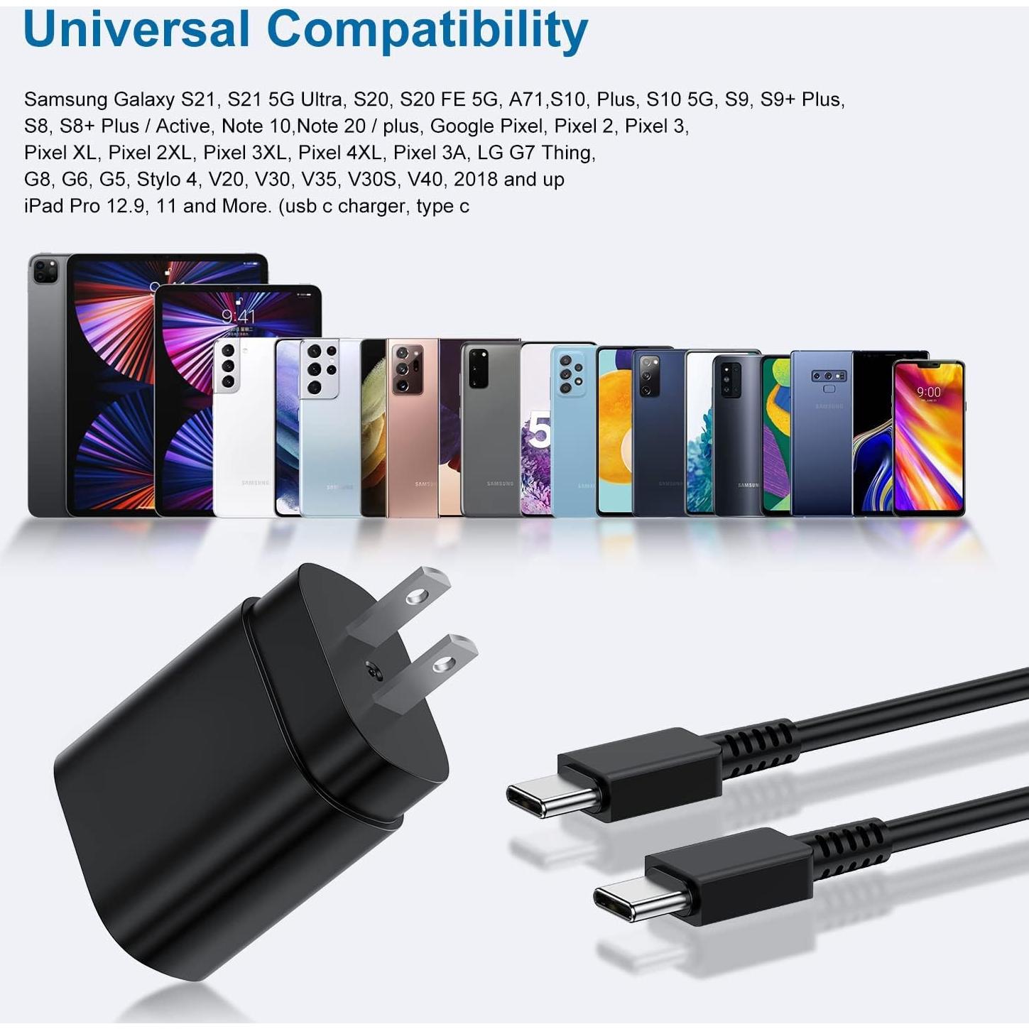 Cargador Rápido USB C 25W PD 2 Piezas para Samsung Galaxy