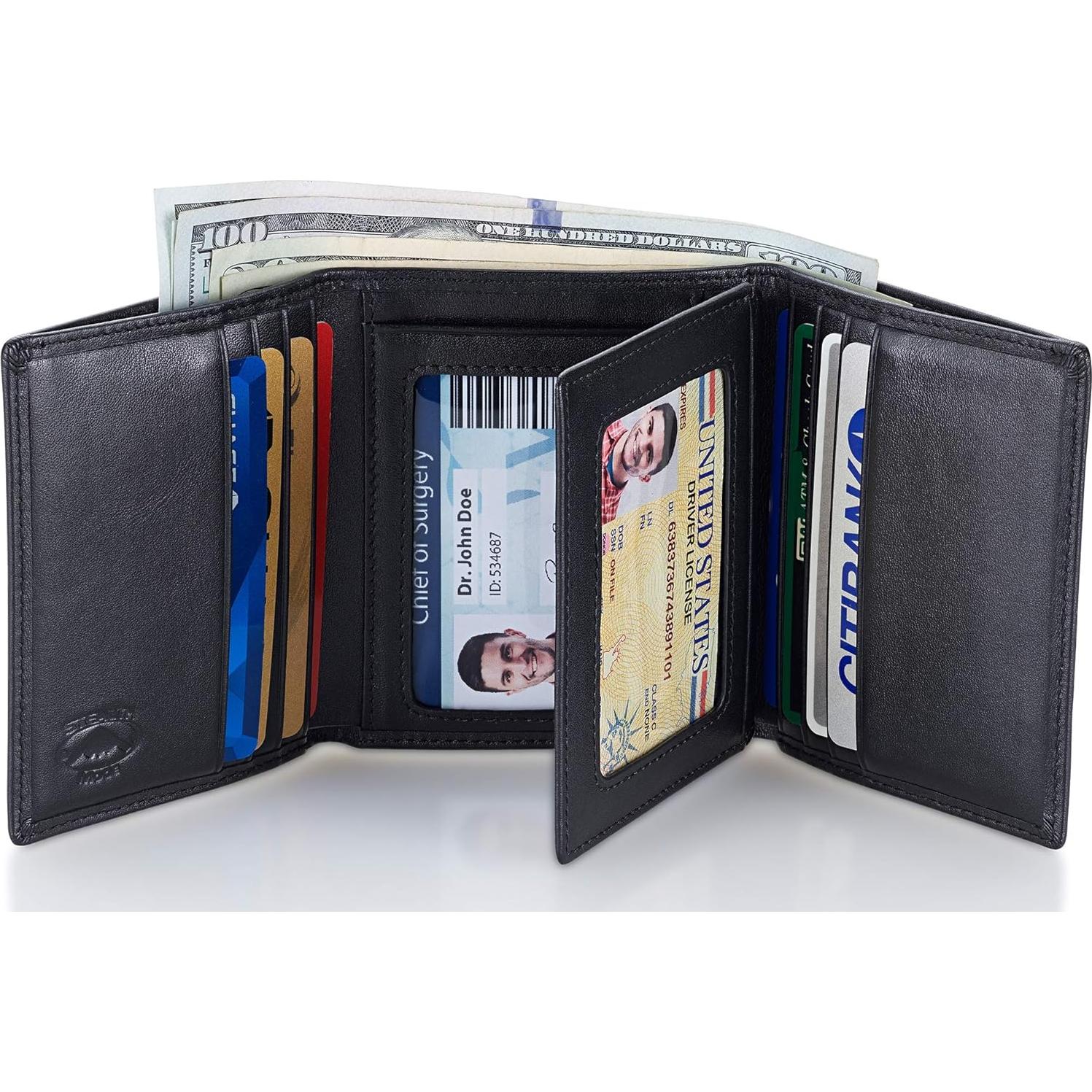 Billetera trifold de cuero Stealth Mode con bloqueo RFID