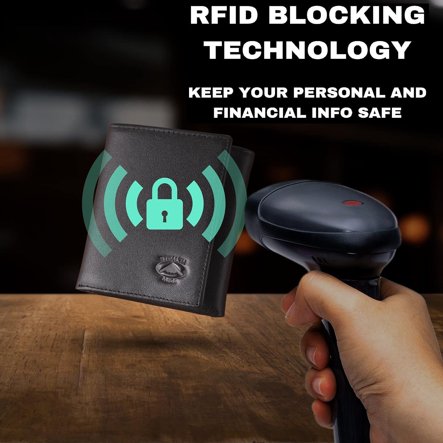 Billetera trifold de cuero Stealth Mode con bloqueo RFID