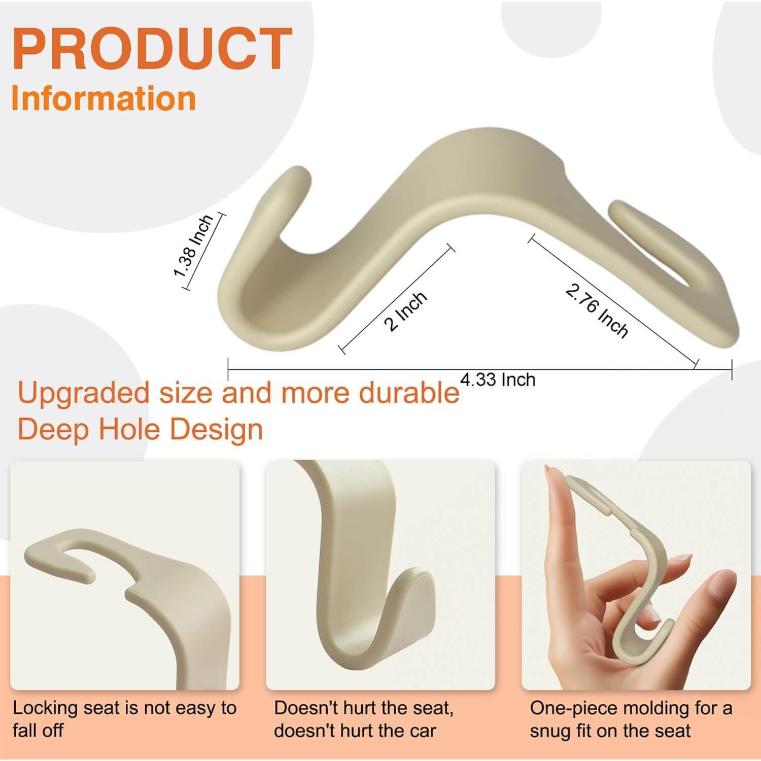 Ganchos para Reposacabezas KULOLO - Paquete de 4 Beige, 24.95 kg