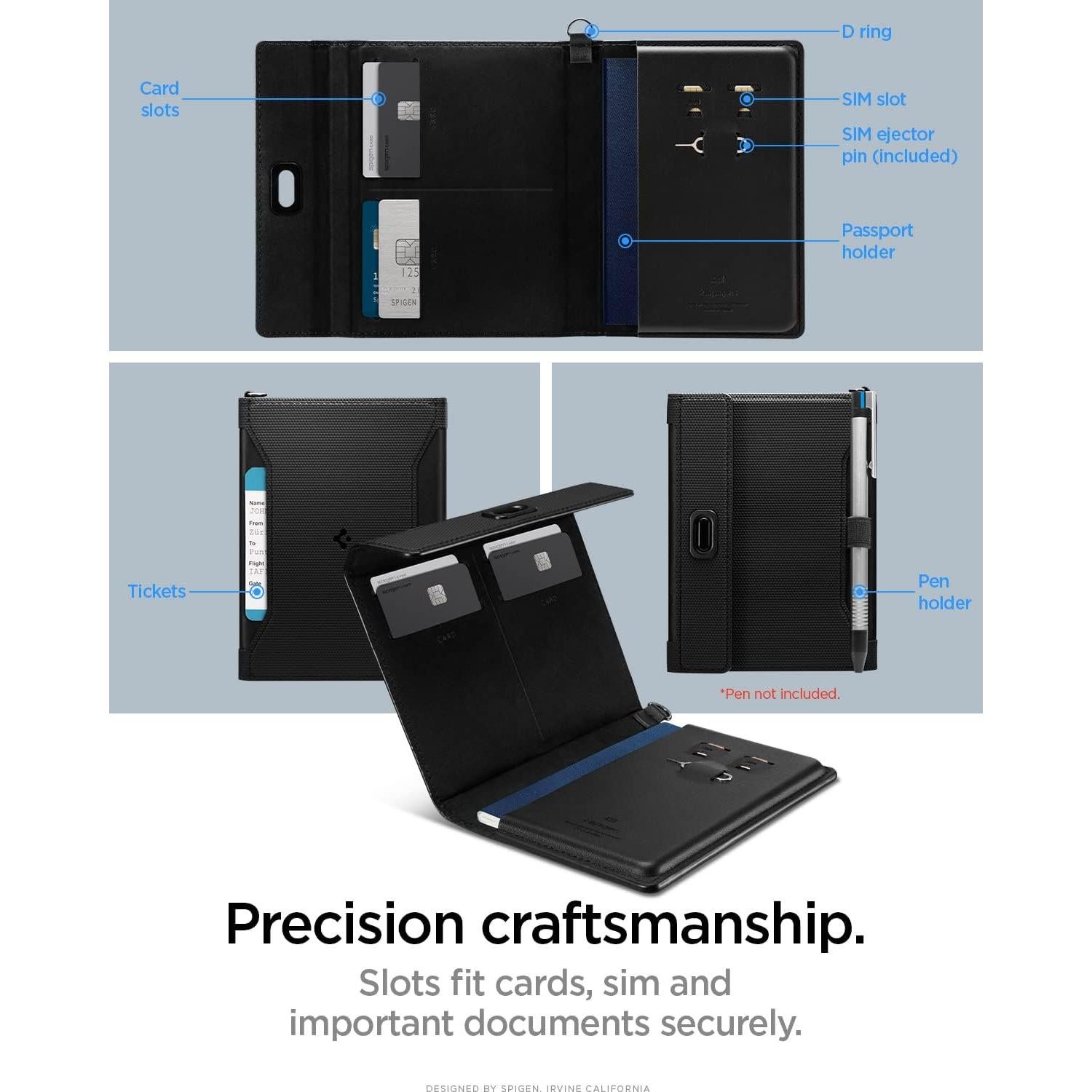 Cubierta de Pasaporte Spigen Life Holder Negro con Bloqueo RFID