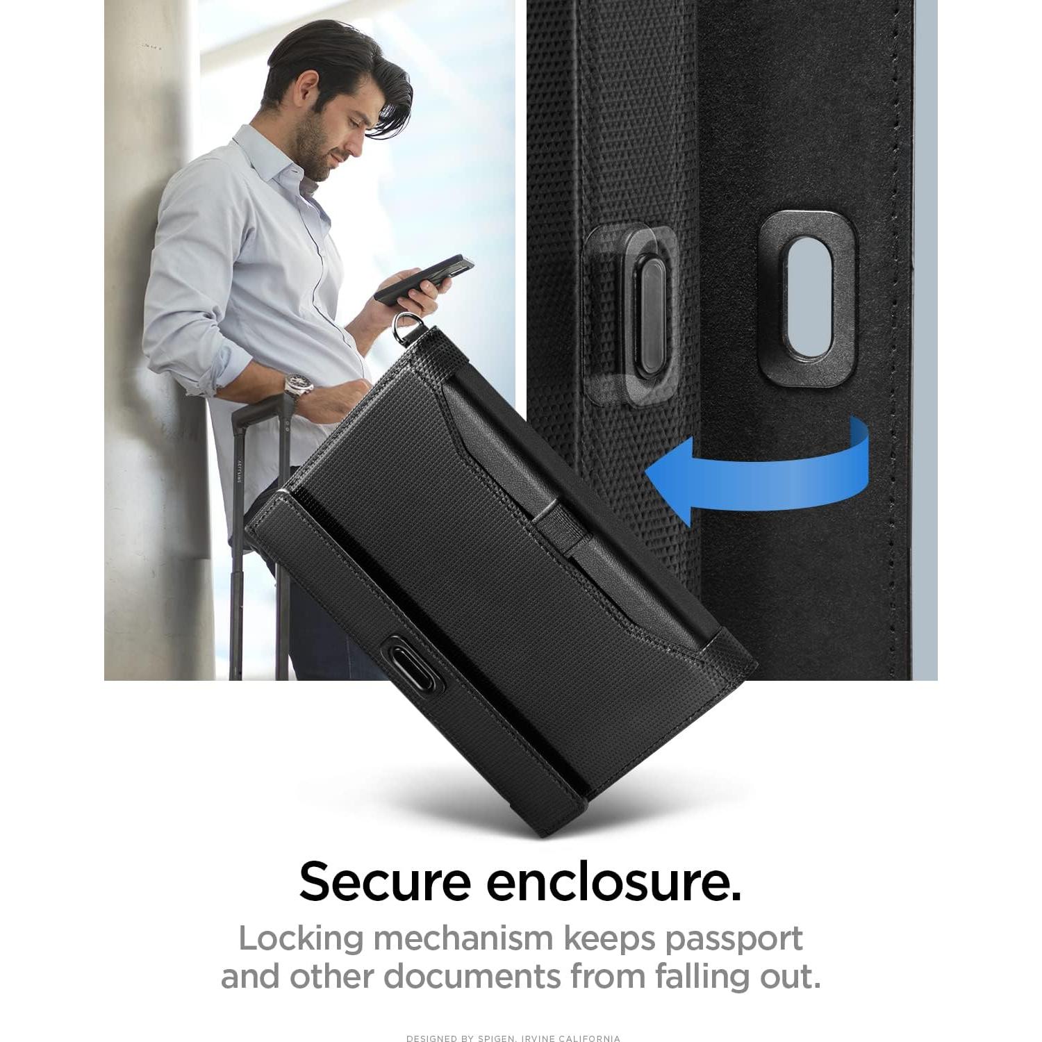 Cubierta de Pasaporte Spigen Life Holder Negro con Bloqueo RFID