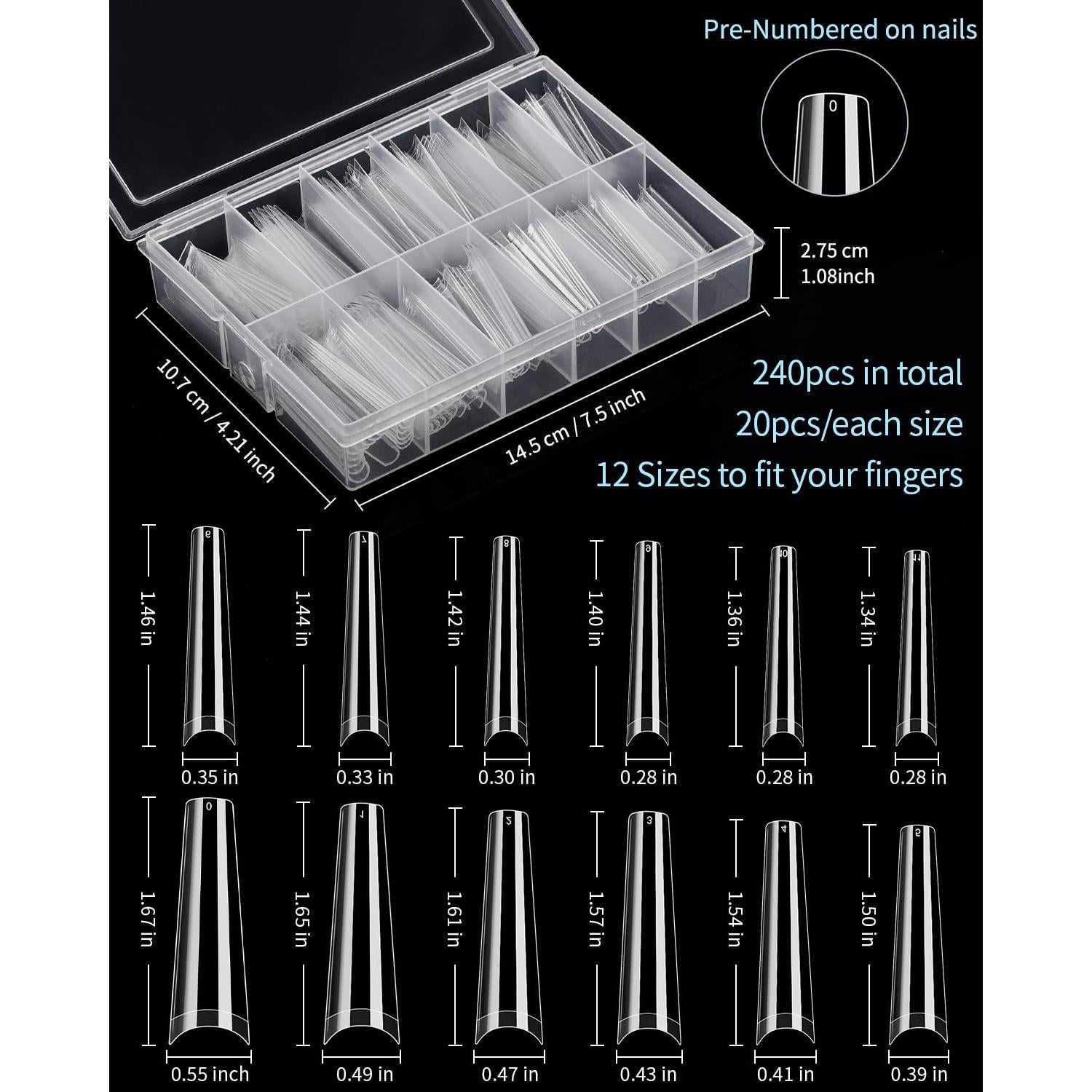 Tips de Uñas Postizas Acrílicas MORGLES 240 Pcs Extra Largas