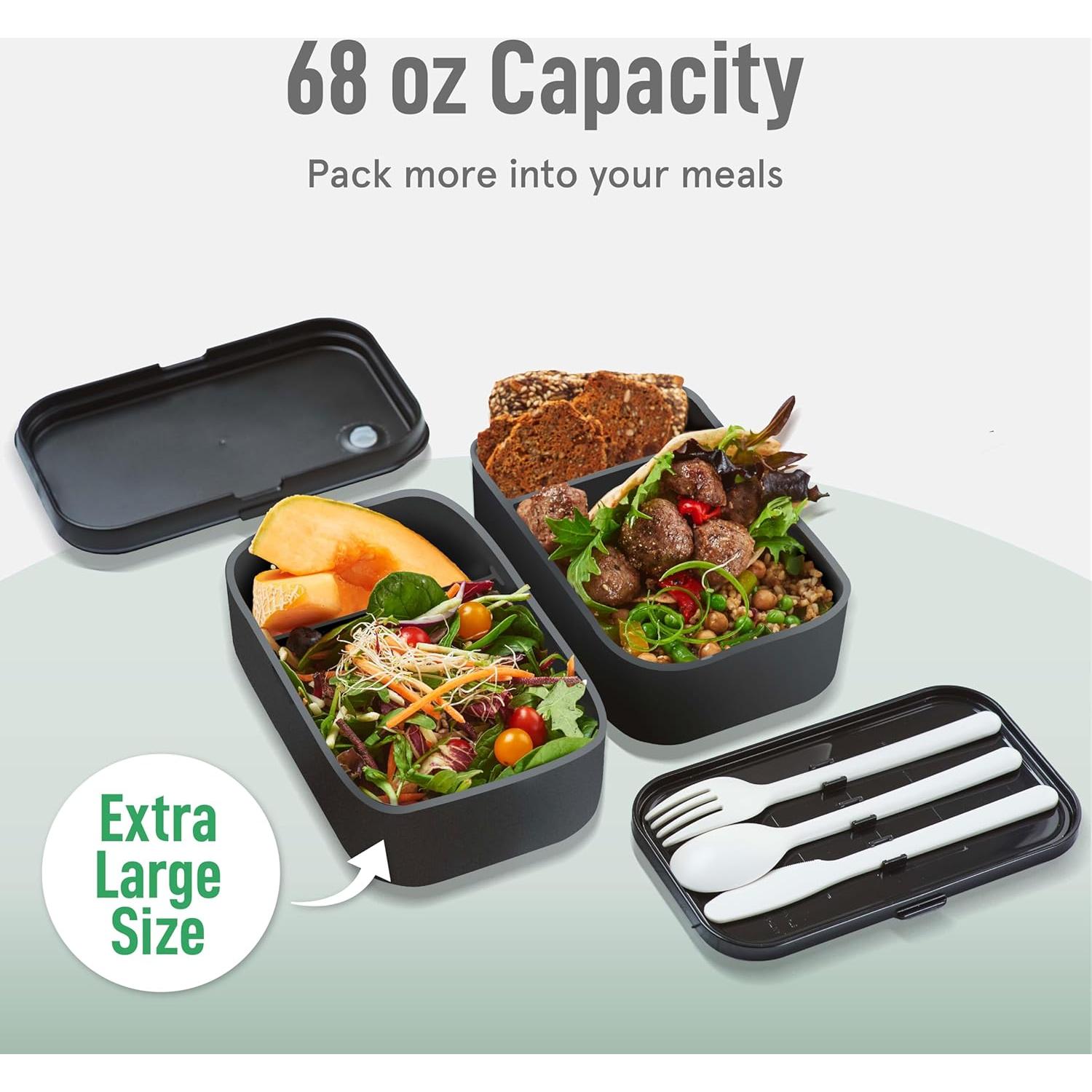 Caja Bento Doble KARRICO 60L Libre de BPA Negra con Divisores