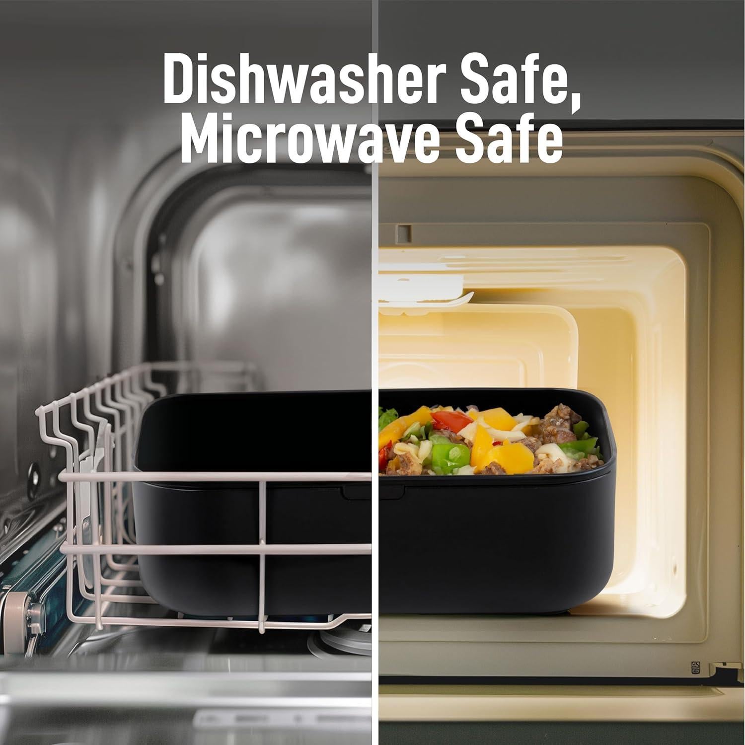 Caja Bento Doble KARRICO 60L Libre de BPA Negra con Divisores