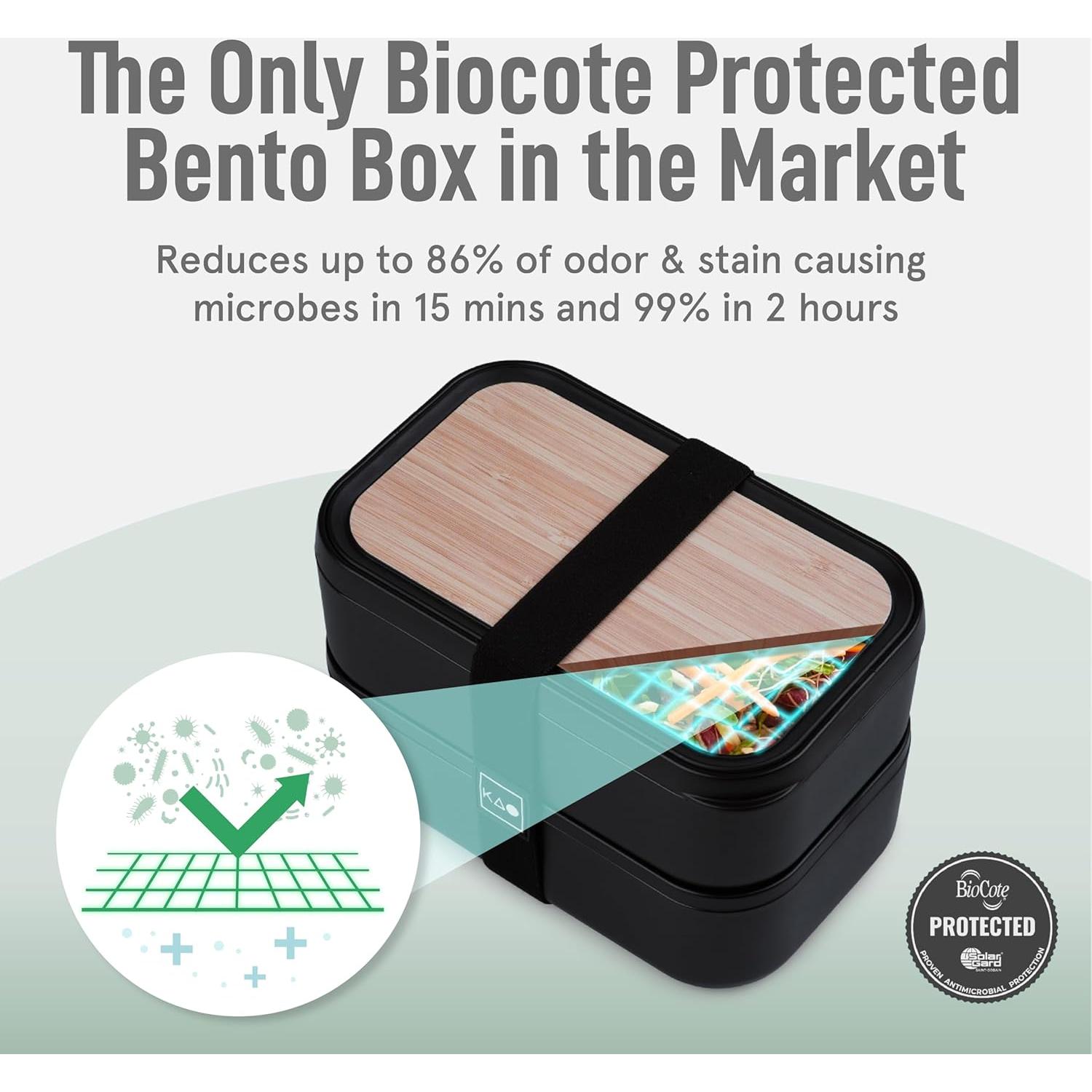 Caja Bento Doble KARRICO 60L Libre de BPA Negra con Divisores