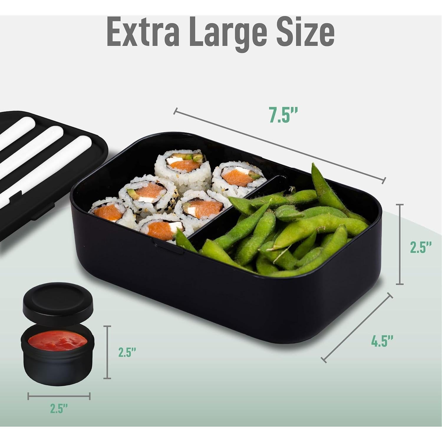 Caja Bento Doble KARRICO 60L Libre de BPA Negra con Divisores