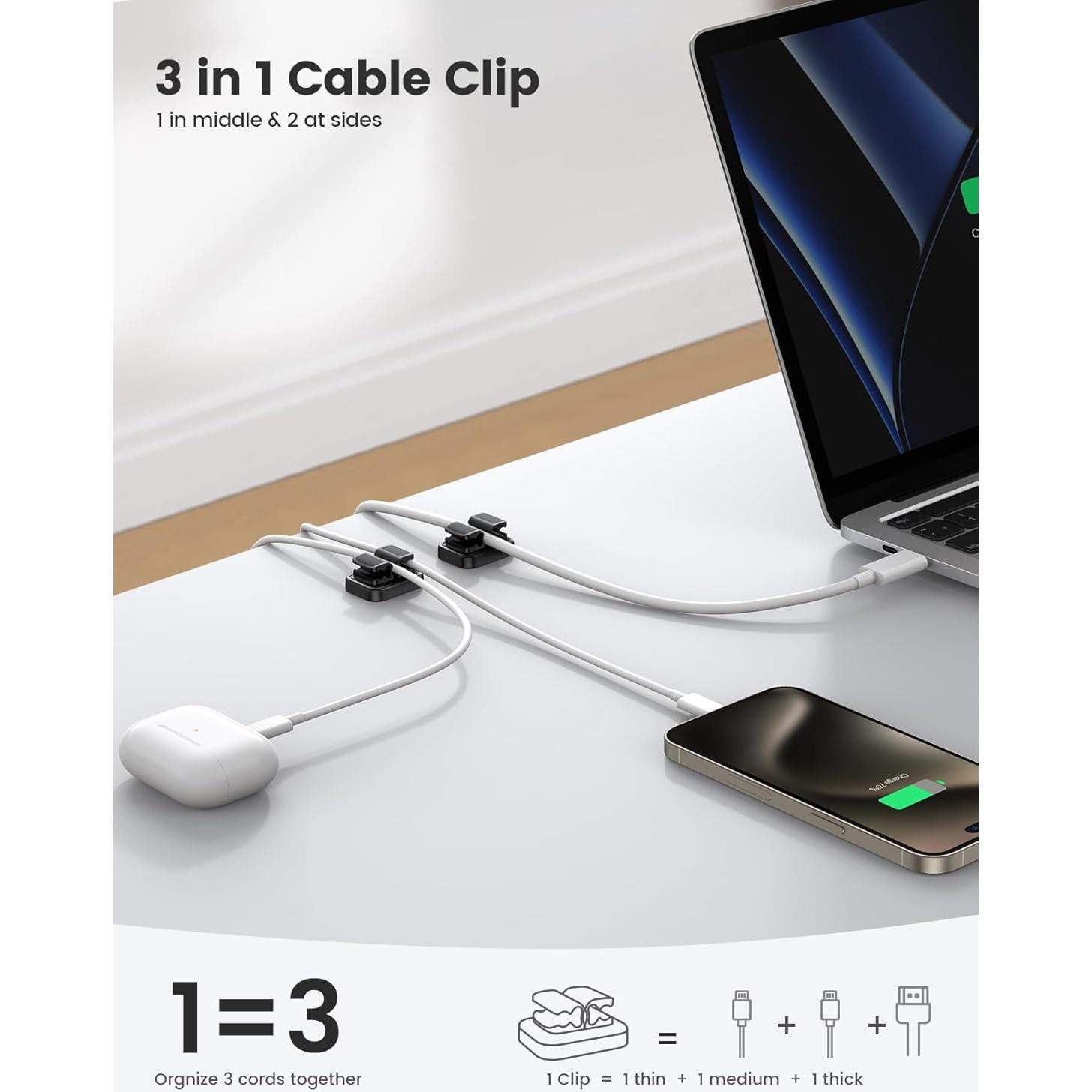 Organizador de Cables Lamicall Clip de Resorte 3 en 1 Negro