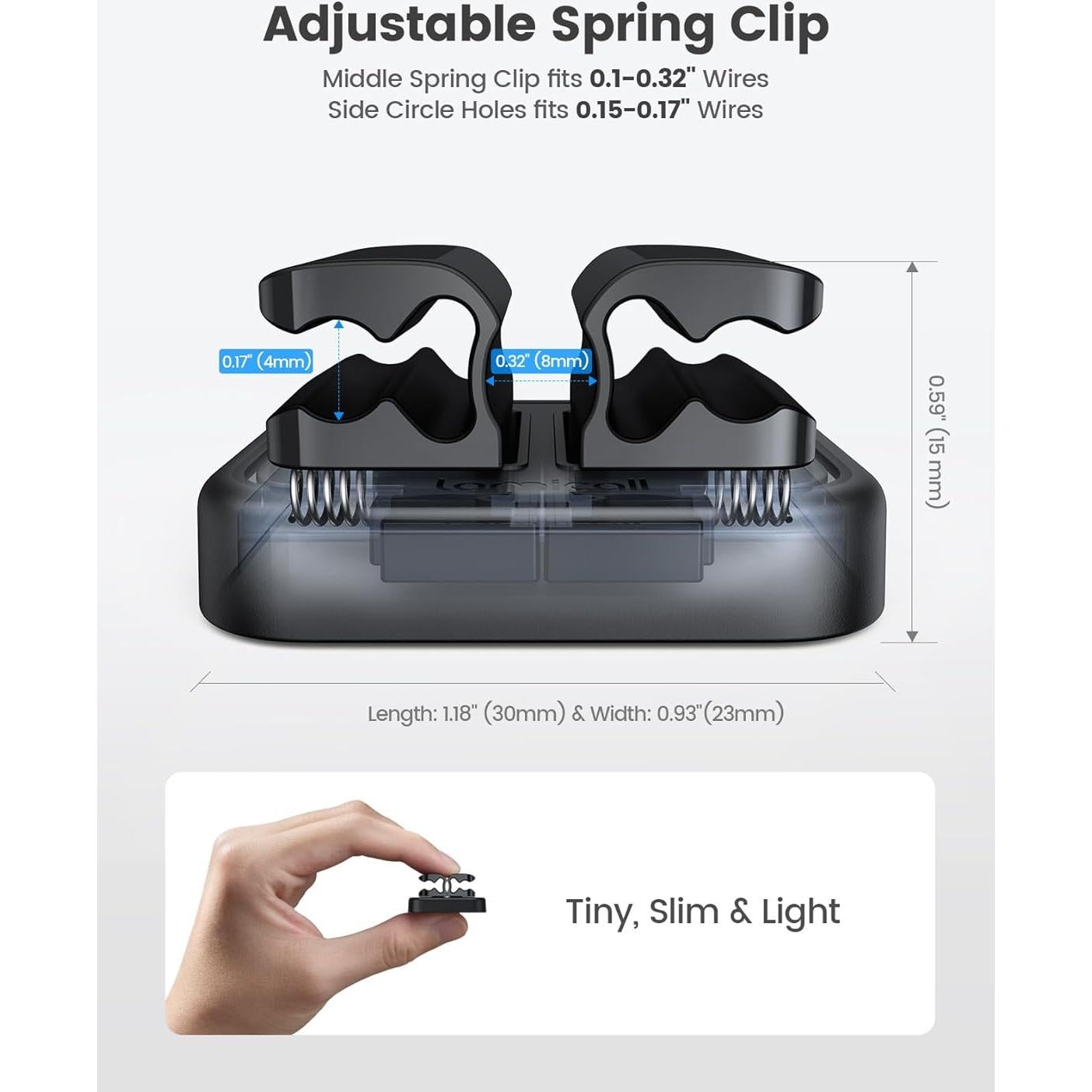 Organizador de Cables Lamicall Clip de Resorte 3 en 1 Negro