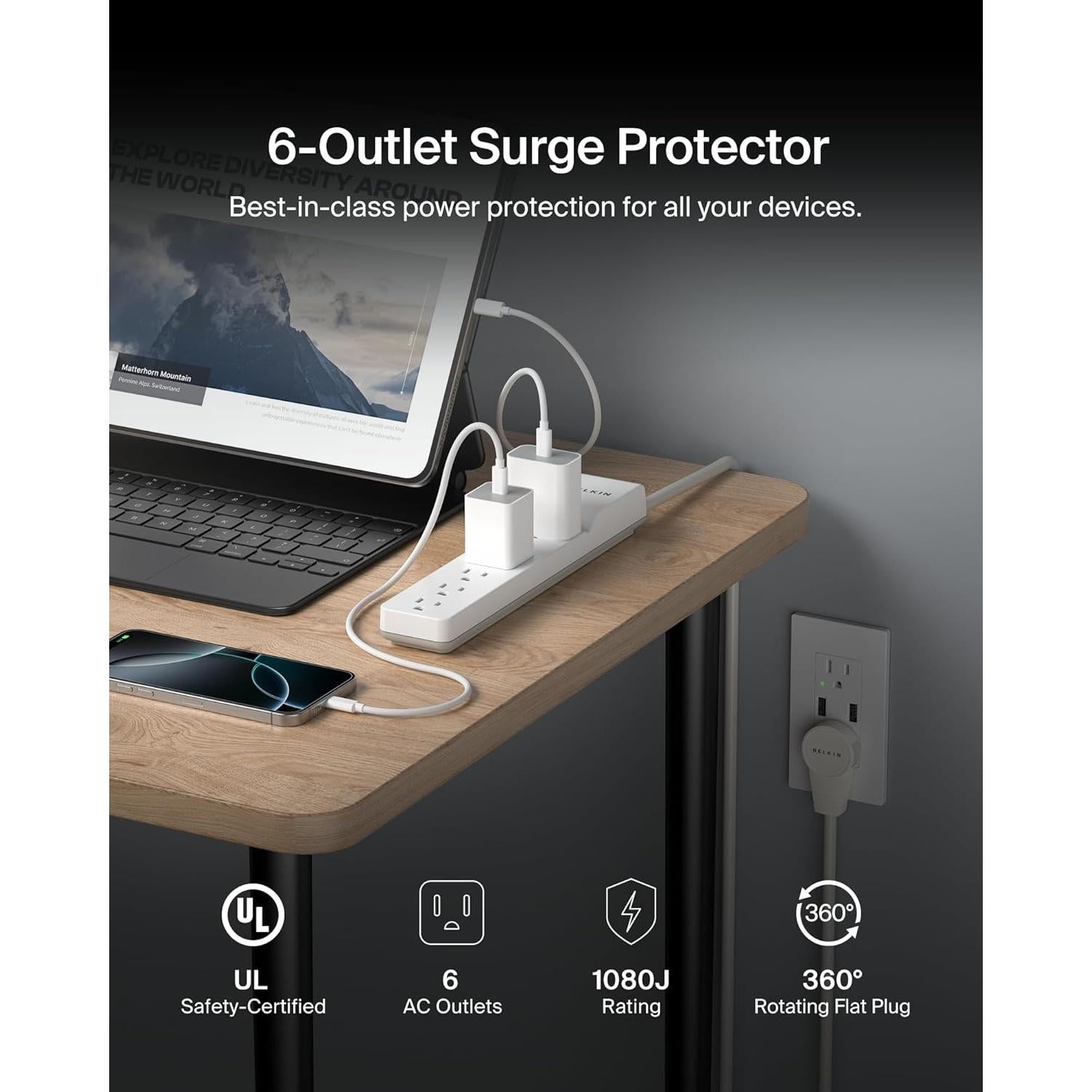 Protector de Sobretensión Belkin 6 Salidas 1080 Julios 1.8m