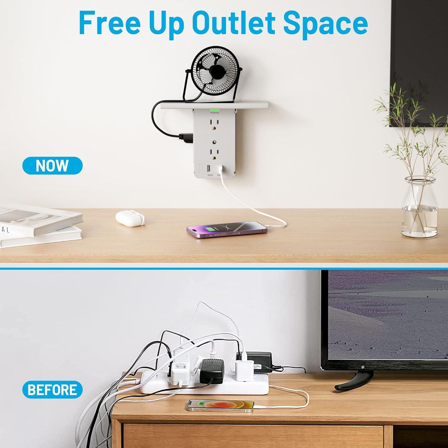 Estante de Pared CFMASTER con 8 Enchufes y 2 USB Gris