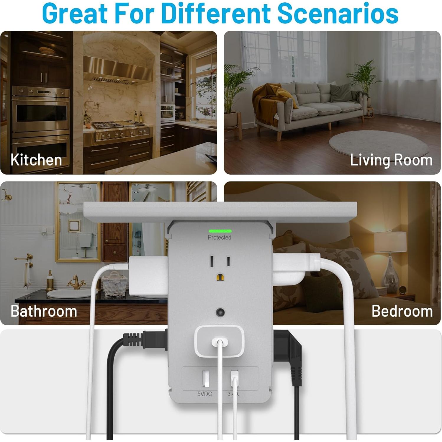 Estante de Pared CFMASTER con 8 Enchufes y 2 USB Gris