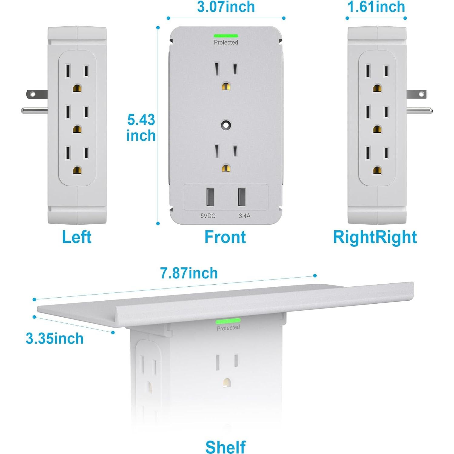 Estante de Pared CFMASTER con 8 Enchufes y 2 USB Gris