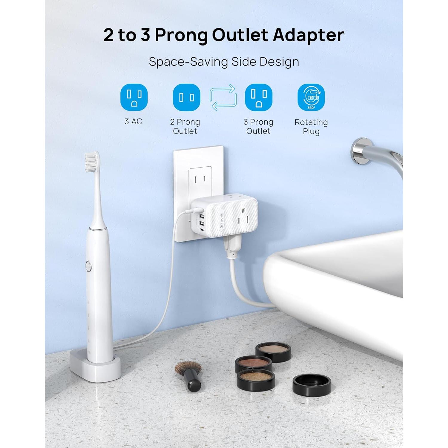 Adaptador de Enchufe TROND 2 a 3 Clavijas con USB-C 20W